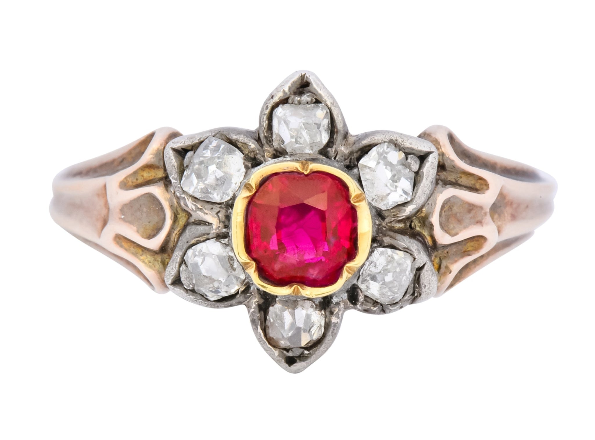 Georgian Diamond Ruby Silver 14 Karat Gold Cluster Ring Circa 1870 - Wilson's Estate Jewelry