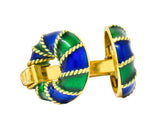 1980's Vintage Green Blue Enamel 18 Karat Gold Men's Cufflink - Wilson's Estate Jewelry
