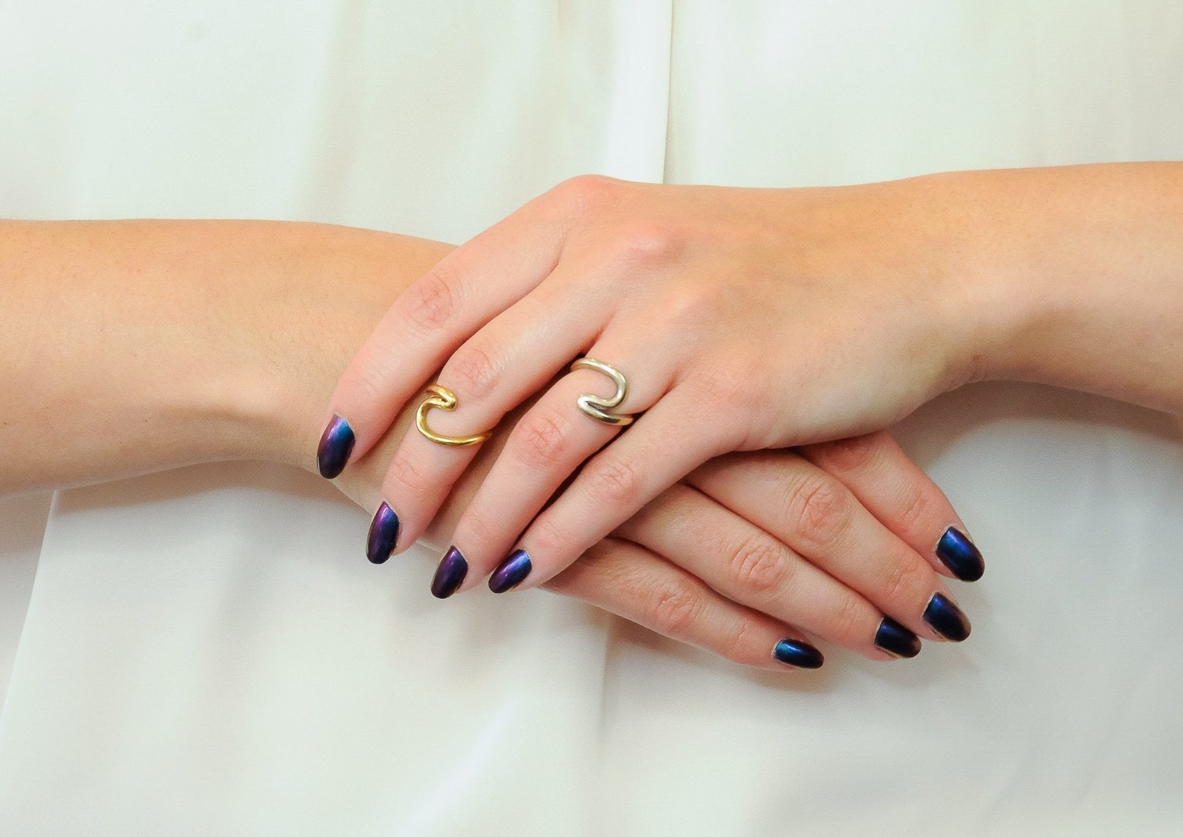 Gucci Vintage 18 Karat Two-Tone Gold Wave Stacking Rings - Wilson's Estate Jewelry