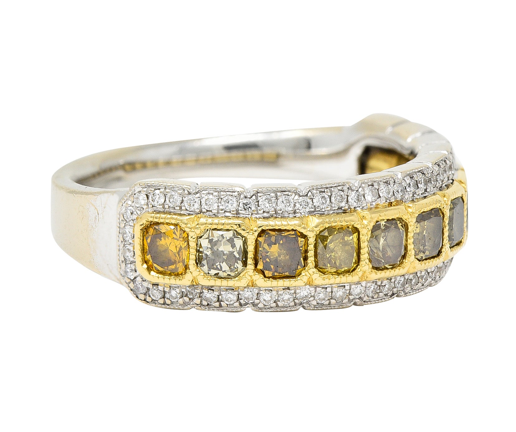 Contemporary 2.00 CTW Fancy Diamond & Diamond 18 Karat Two-Tone Band Ring Wilson's Estate Jewelry