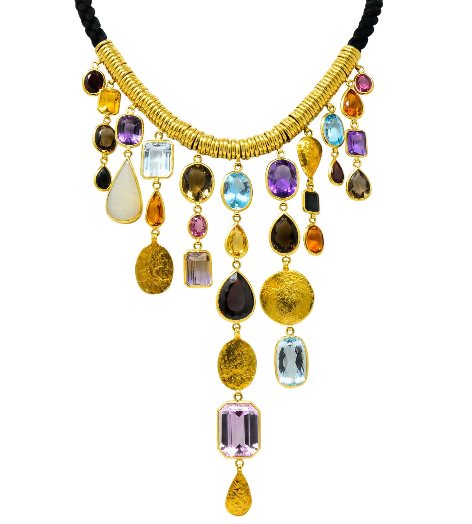H. Stern Vintage 1970's Multi-Gem 18 Karat Gold Cord Drop Necklace - Wilson's Estate Jewelry