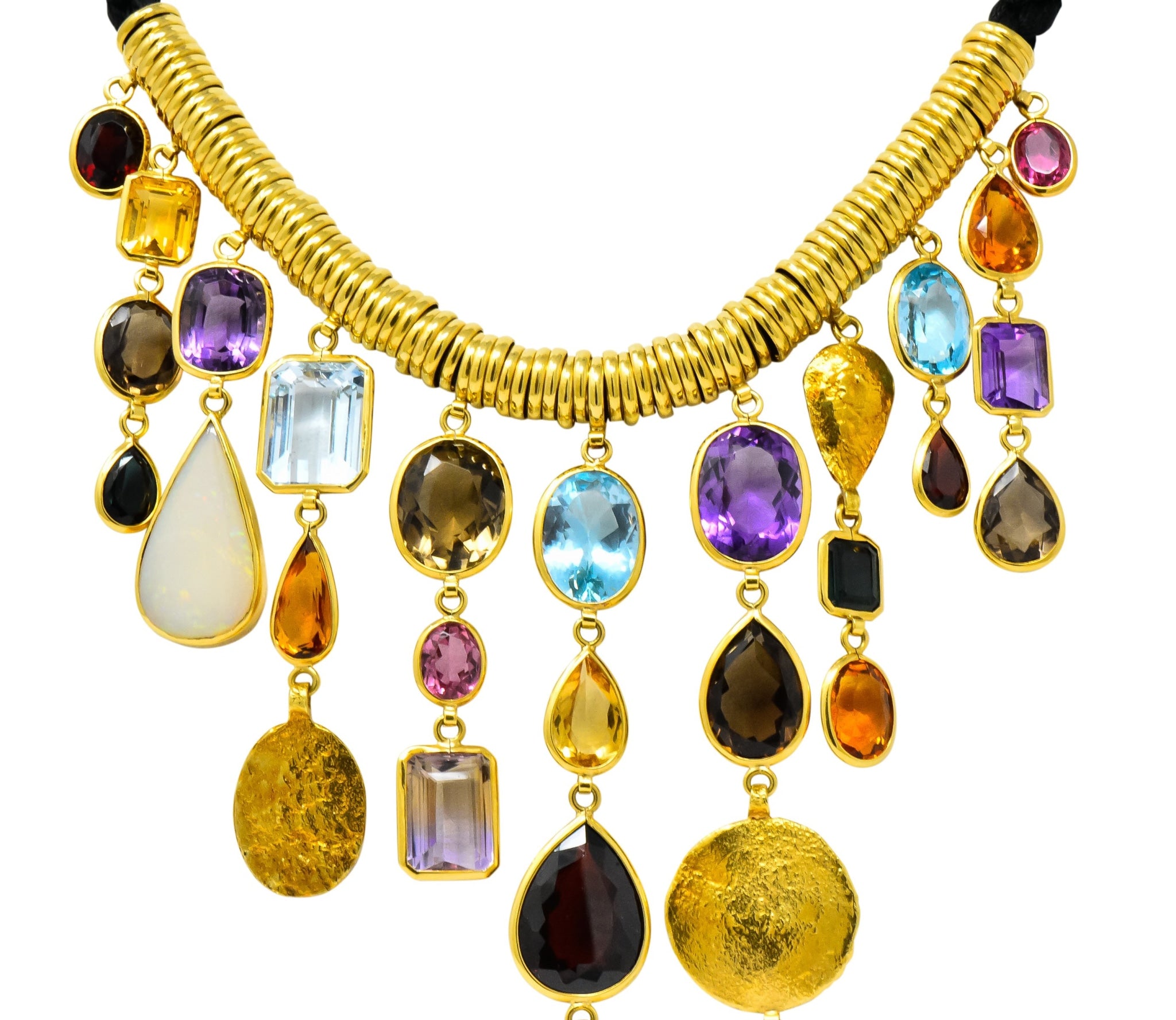 H. Stern Vintage 1970's Multi-Gem 18 Karat Gold Cord Drop Necklace - Wilson's Estate Jewelry
