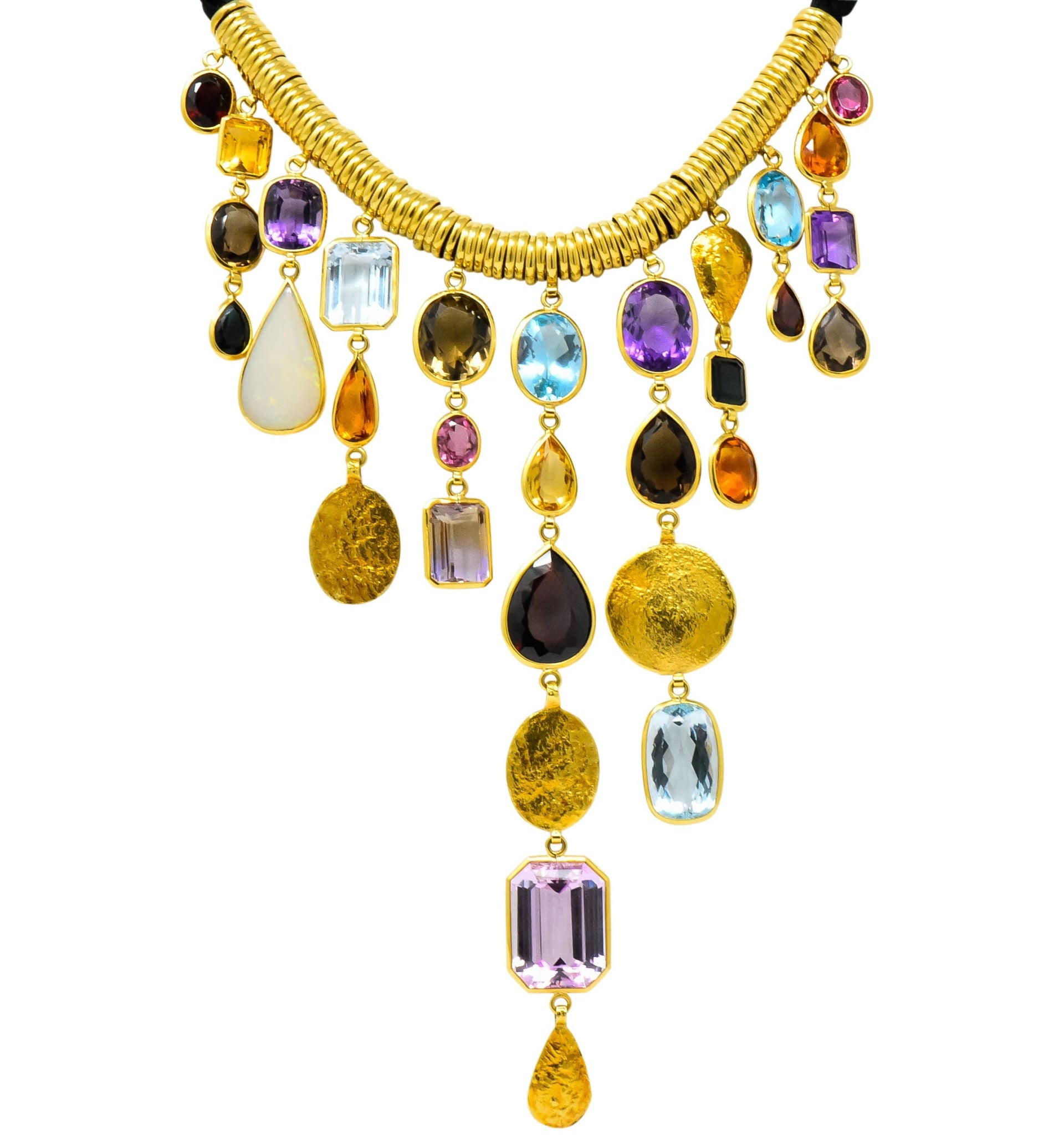 H. Stern Vintage 1970's Multi-Gem 18 Karat Gold Cord Drop Necklace - Wilson's Estate Jewelry