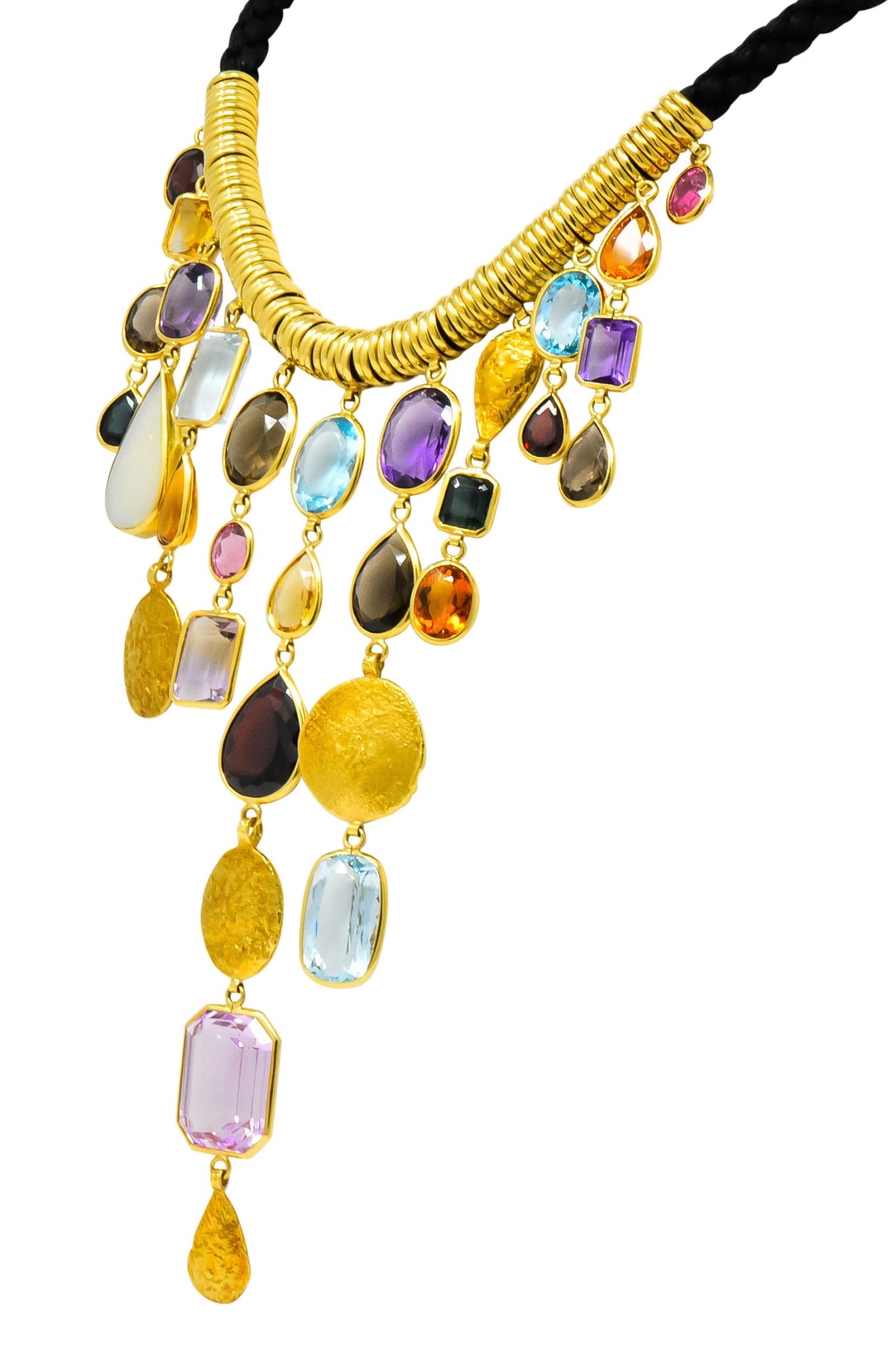 H. Stern Vintage 1970's Multi-Gem 18 Karat Gold Cord Drop Necklace - Wilson's Estate Jewelry