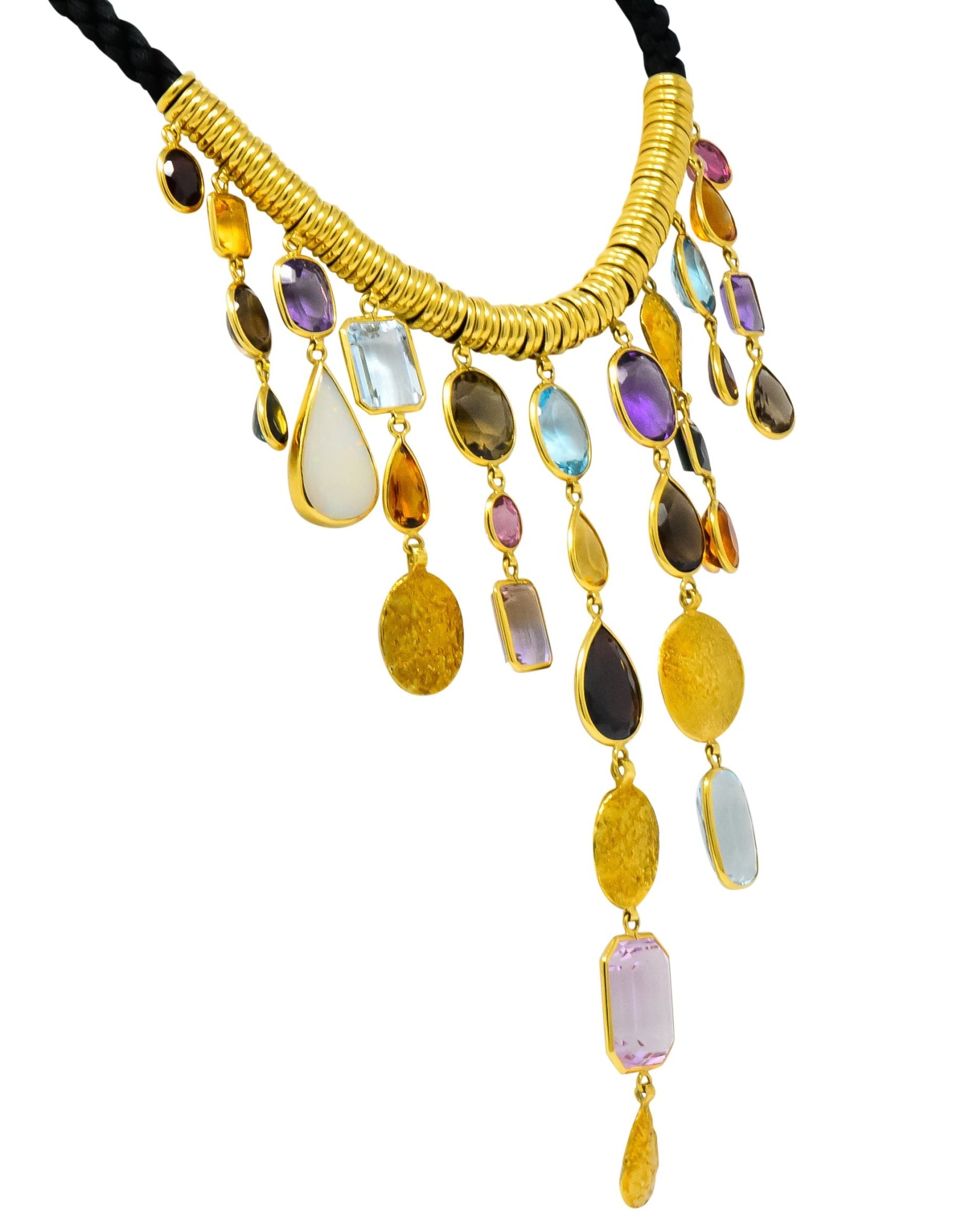 H. Stern Vintage 1970's Multi-Gem 18 Karat Gold Cord Drop Necklace - Wilson's Estate Jewelry