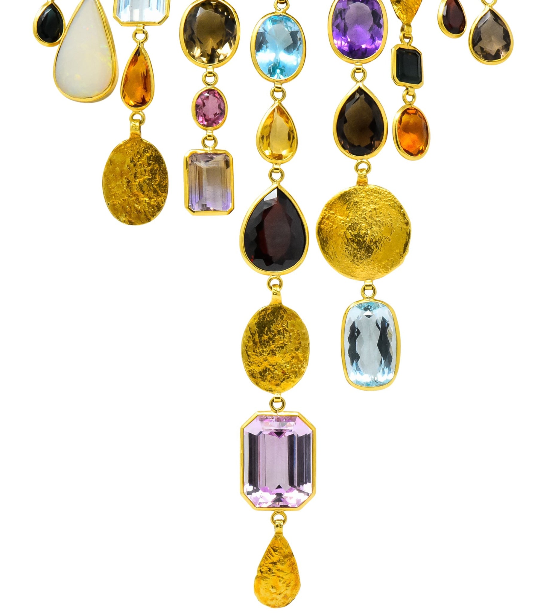 H. Stern Vintage 1970's Multi-Gem 18 Karat Gold Cord Drop Necklace - Wilson's Estate Jewelry