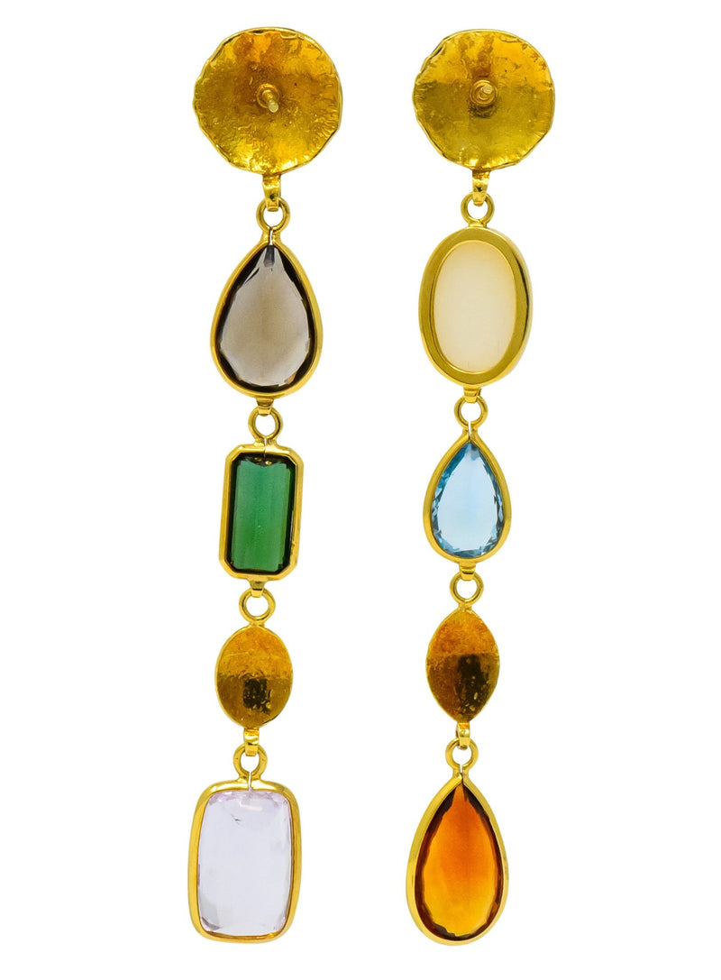 H. Stern Vintage Multi-Gem 18 Karat Gold Asymmetrical Drop Earrings - Wilson's Estate Jewelry
