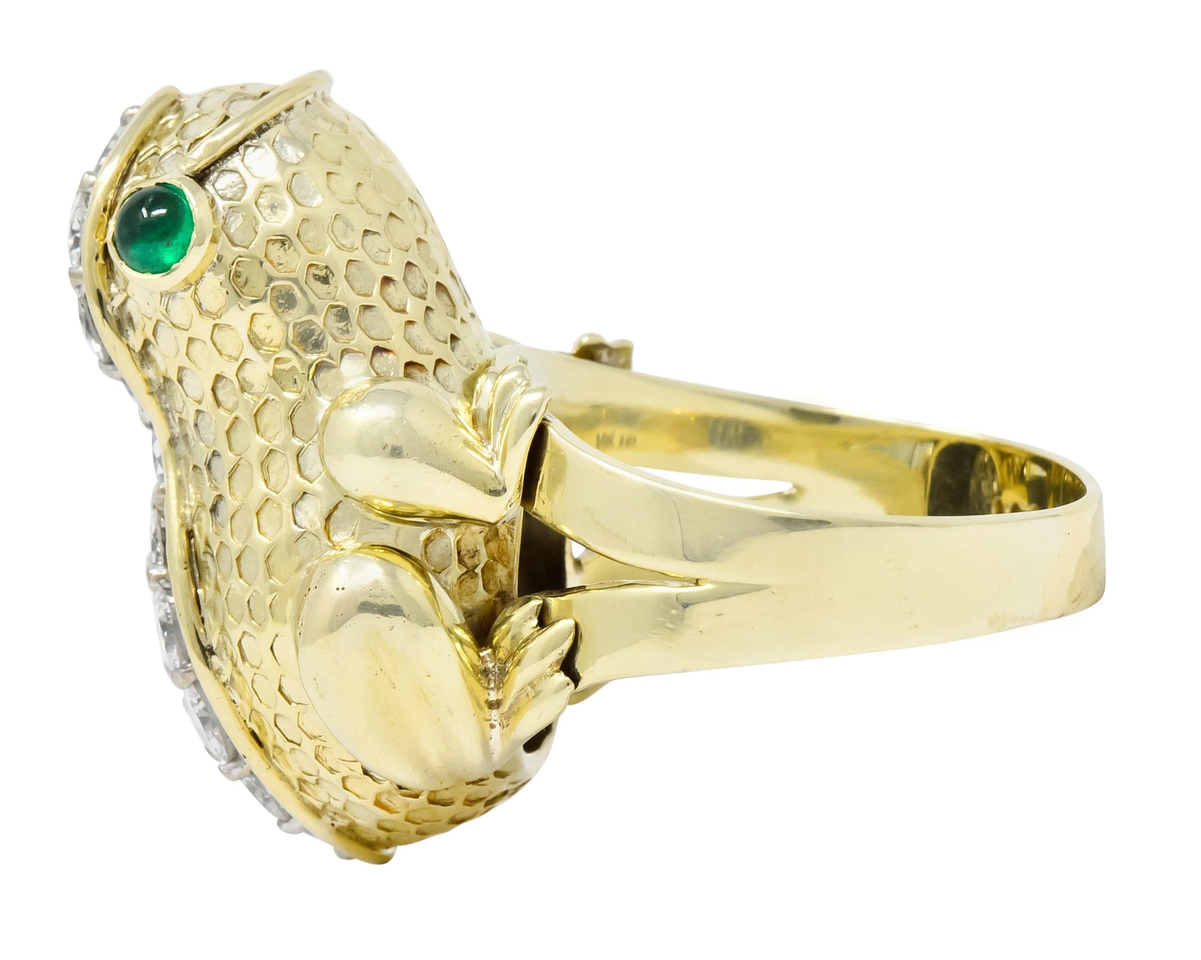 Hammerman Brothers 1970’s 2.75 CTW Diamond Emerald 14 Karat Gold Frog Ring - Wilson's Estate Jewelry