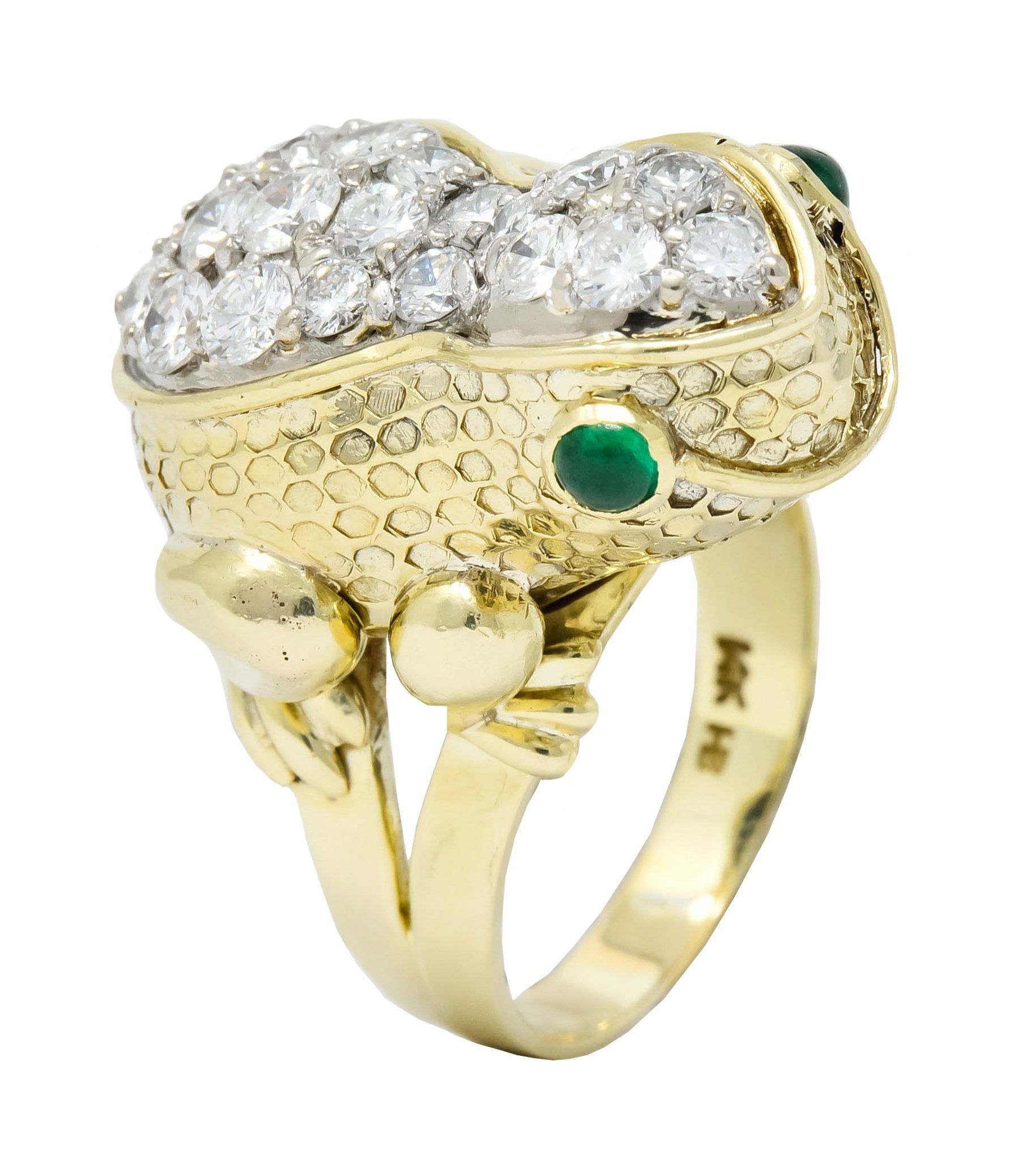 Hammerman Brothers 1970’s 2.75 CTW Diamond Emerald 14 Karat Gold Frog Ring - Wilson's Estate Jewelry