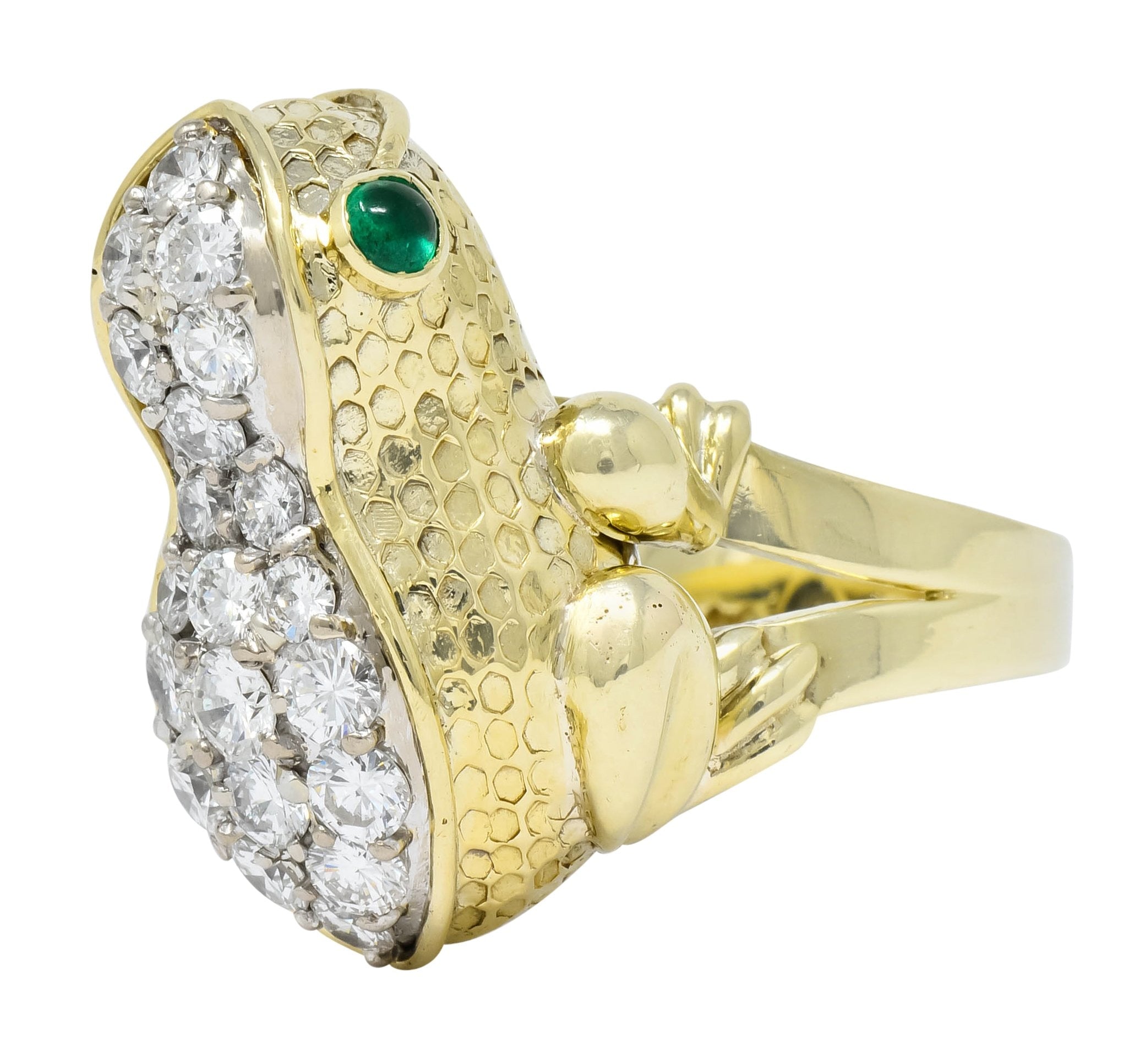 Hammerman Brothers 1970’s 2.75 CTW Diamond Emerald 14 Karat Gold Frog Ring - Wilson's Estate Jewelry