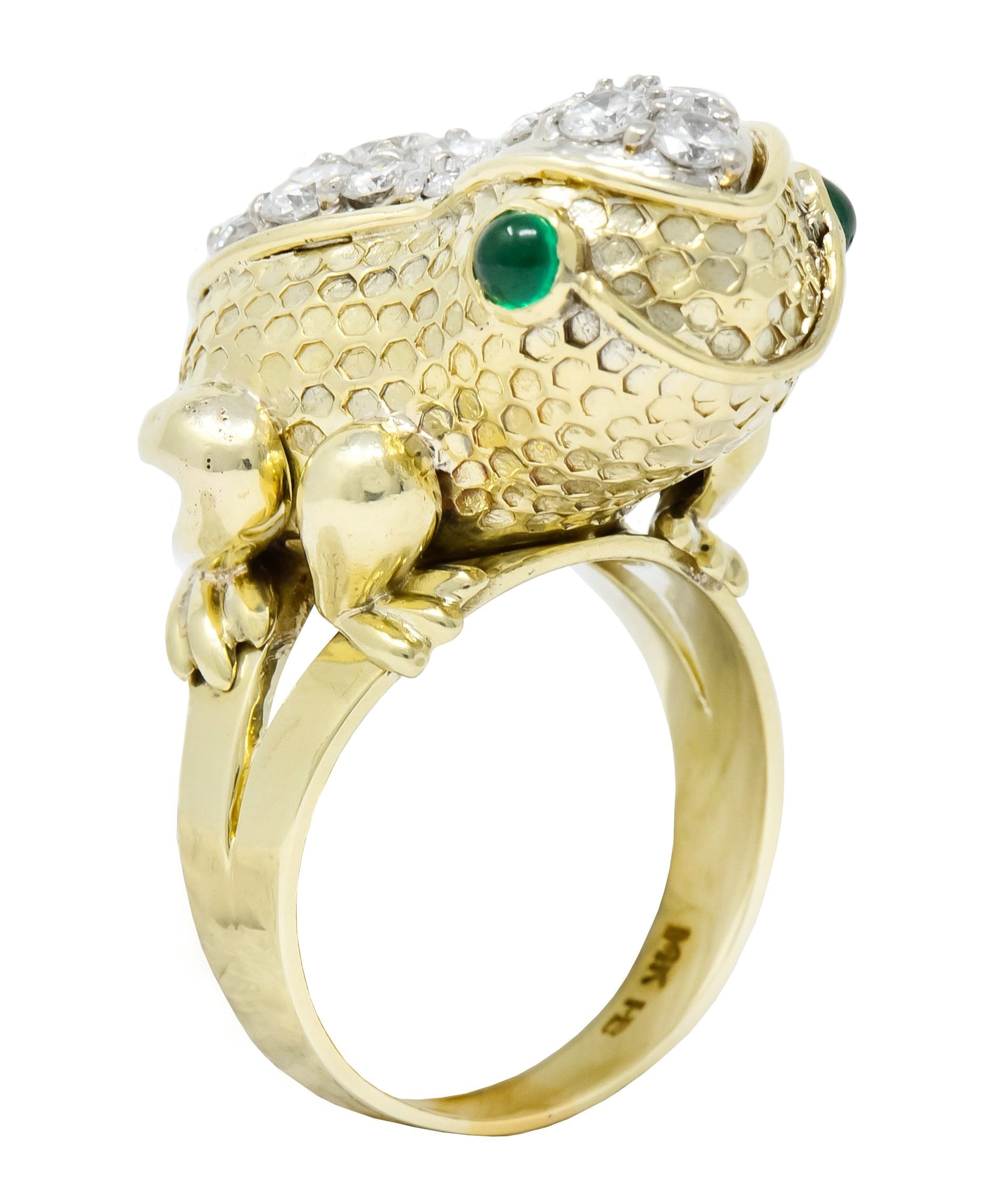 Hammerman Brothers 1970’s 2.75 CTW Diamond Emerald 14 Karat Gold Frog Ring - Wilson's Estate Jewelry