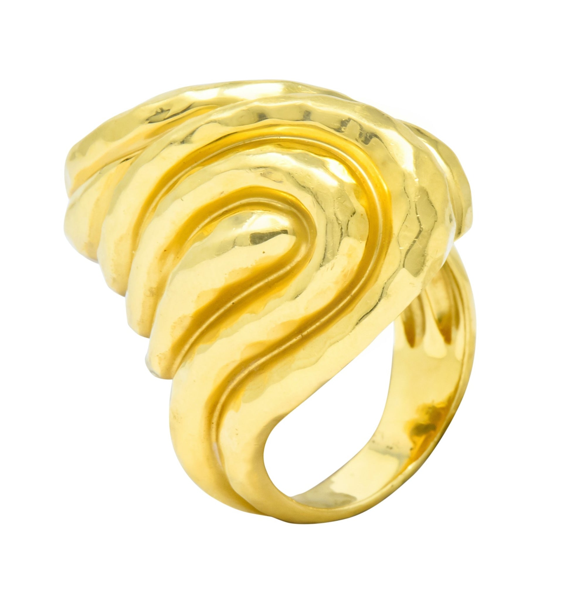 Henry Dunay Vintage 18 Karat Gold Hammered Swirl Ring Circa 1980 - Wilson's Estate Jewelry