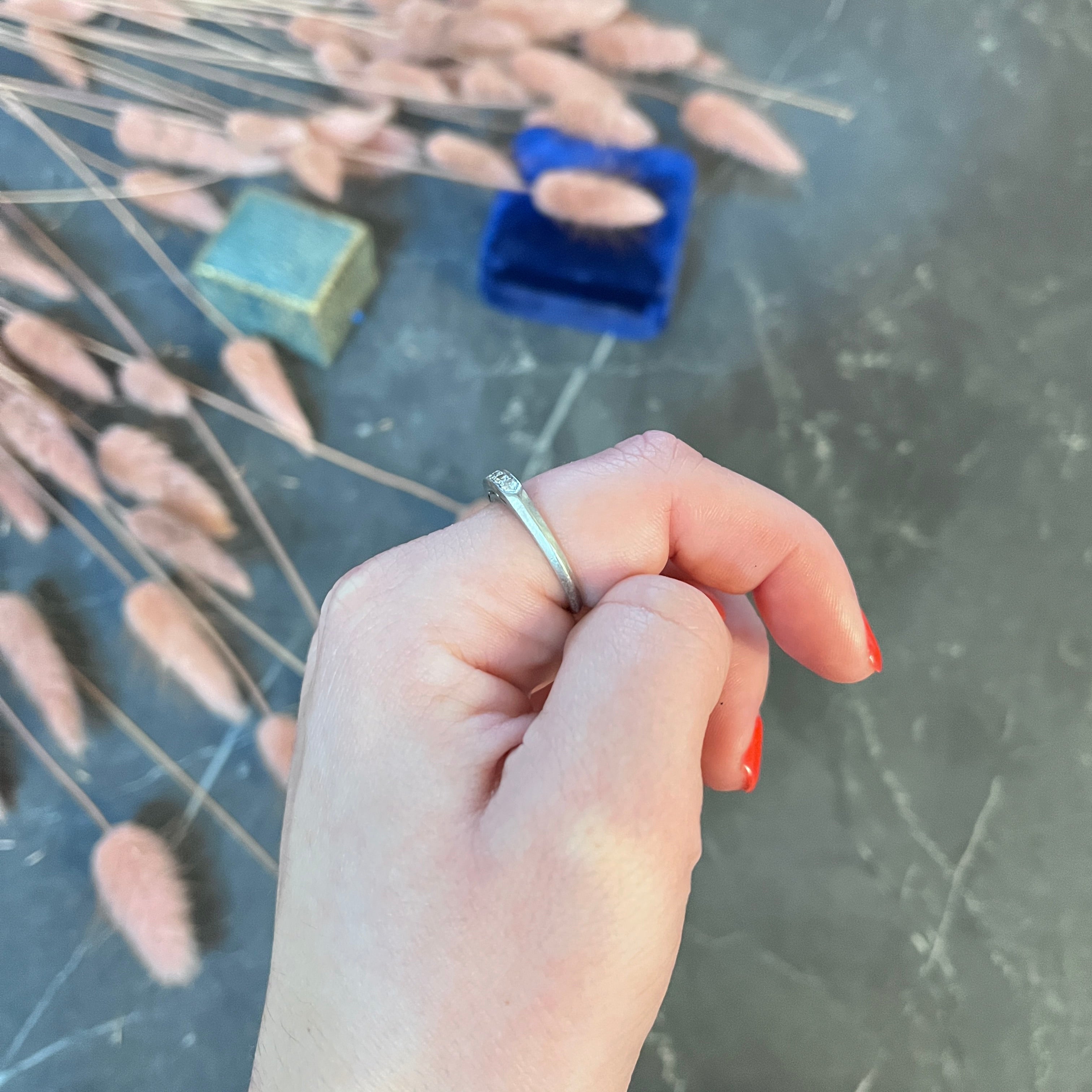 Mid-Century 0.25 CTW Diamond Platinum Anniversary Band Ring Wilson's Antique & Estate Jewelry