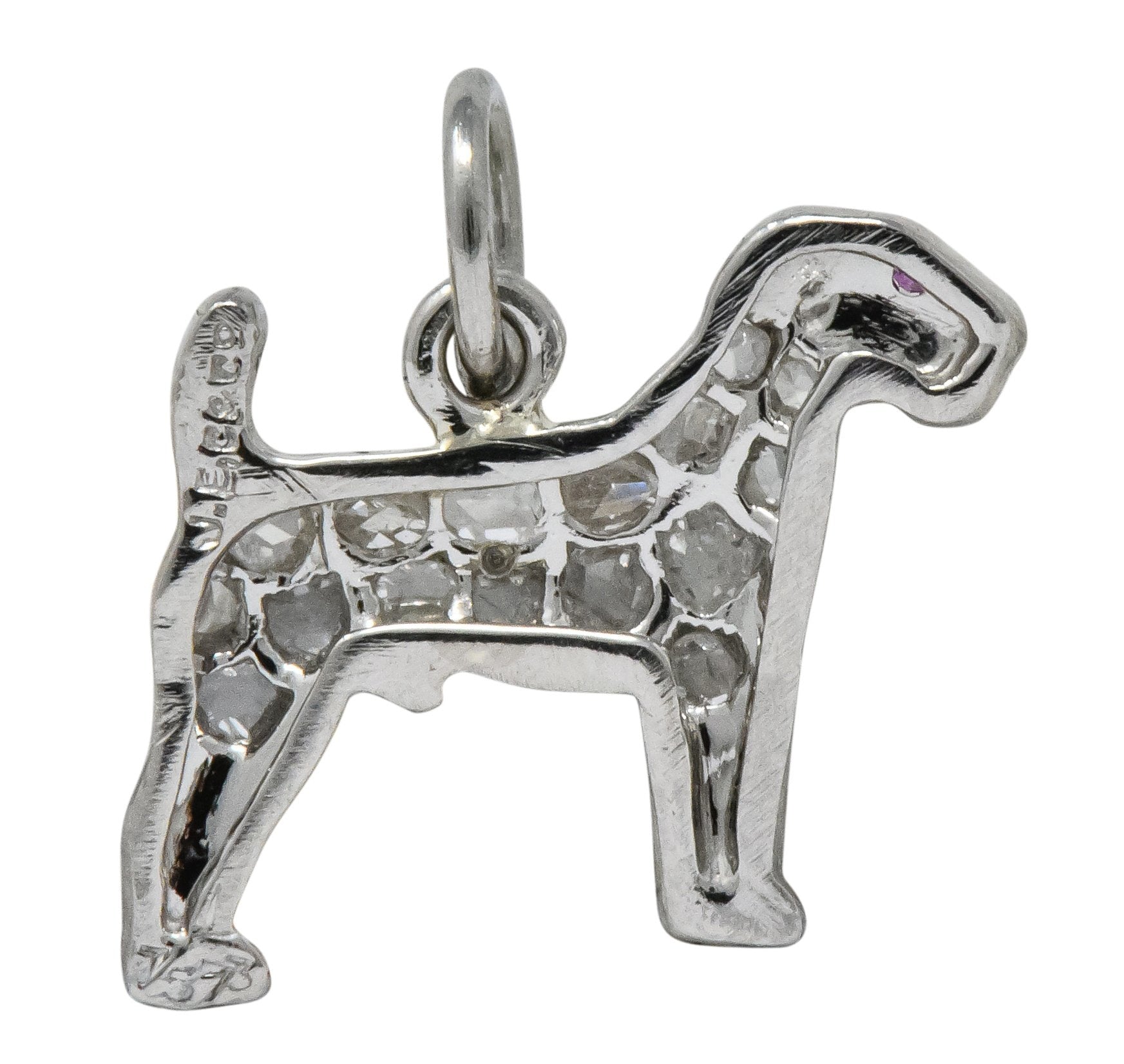 J.E. Caldwell & CO. Edwardian Diamond Ruby Platinum Fancy Dog Charm Circa 1920 - Wilson's Estate Jewelry