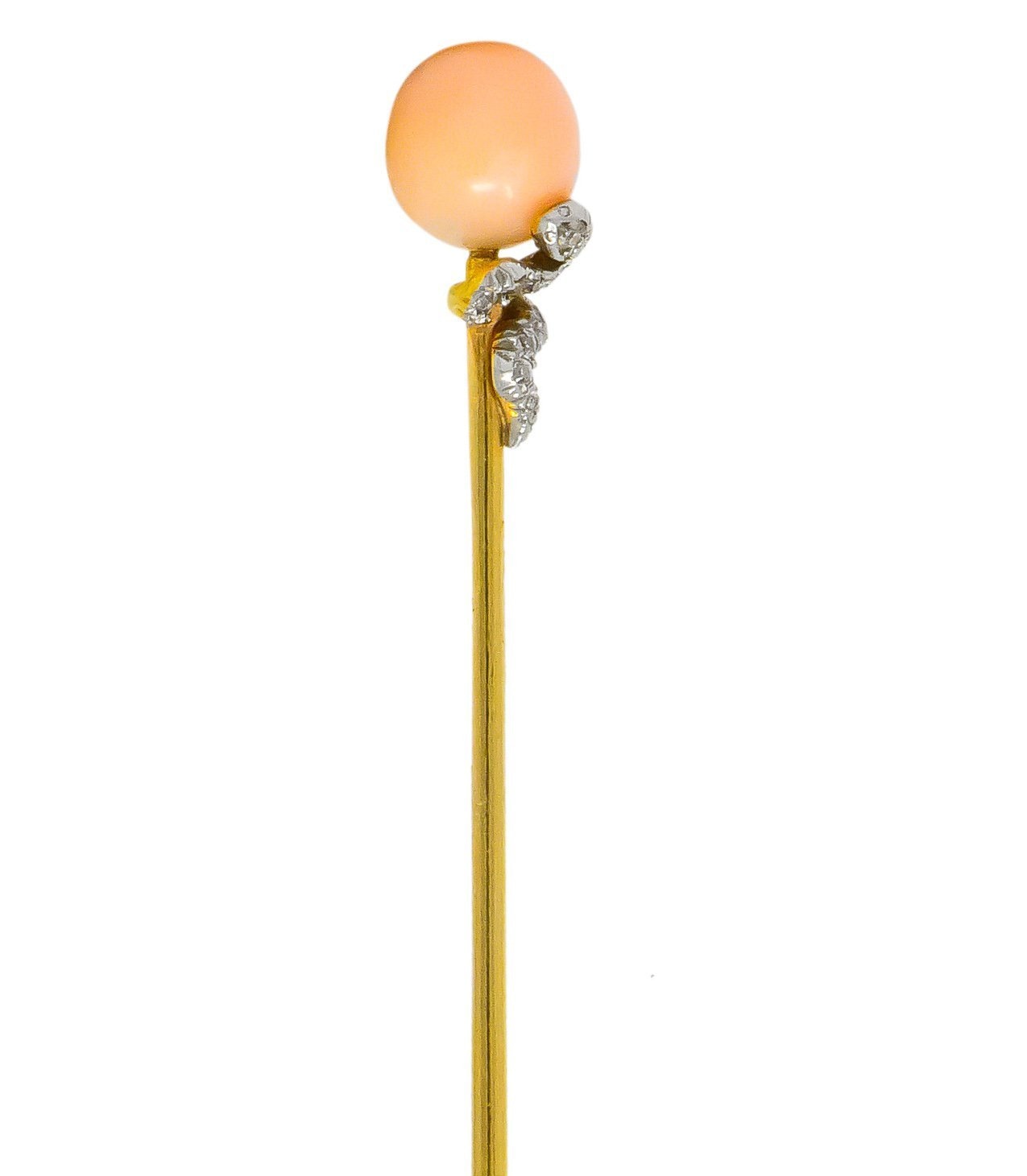 J.E. Caldwell Edwardian Pink Coral Diamond Platinum-Topped 14 Karat Gold Snake Stickpin - Wilson's Estate Jewelry