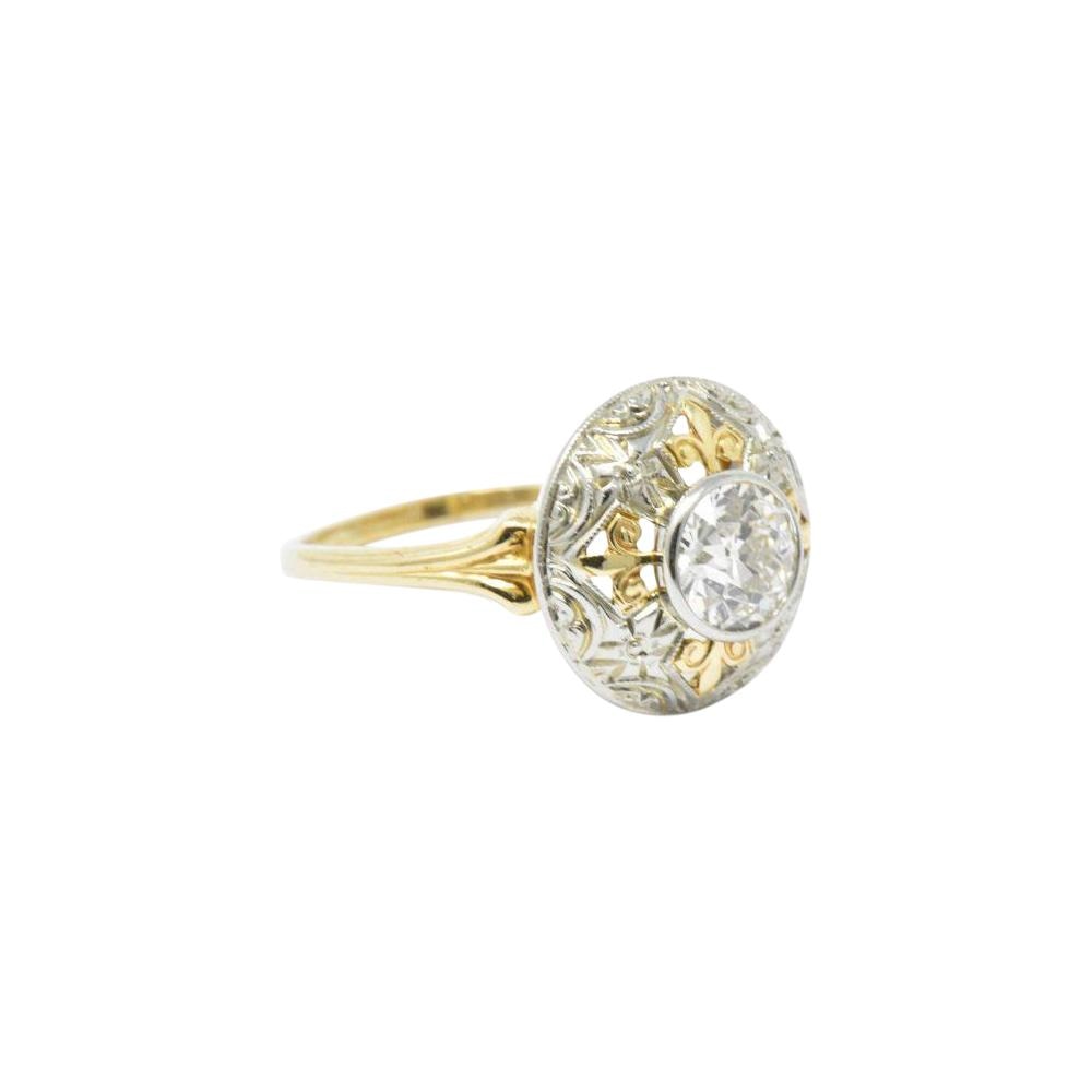 Jabel 0.75 CTW Old European Cut Diamond 14 Karat Tri-Colored Gold Retro Engagement Ring Wilson's Estate Jewelry