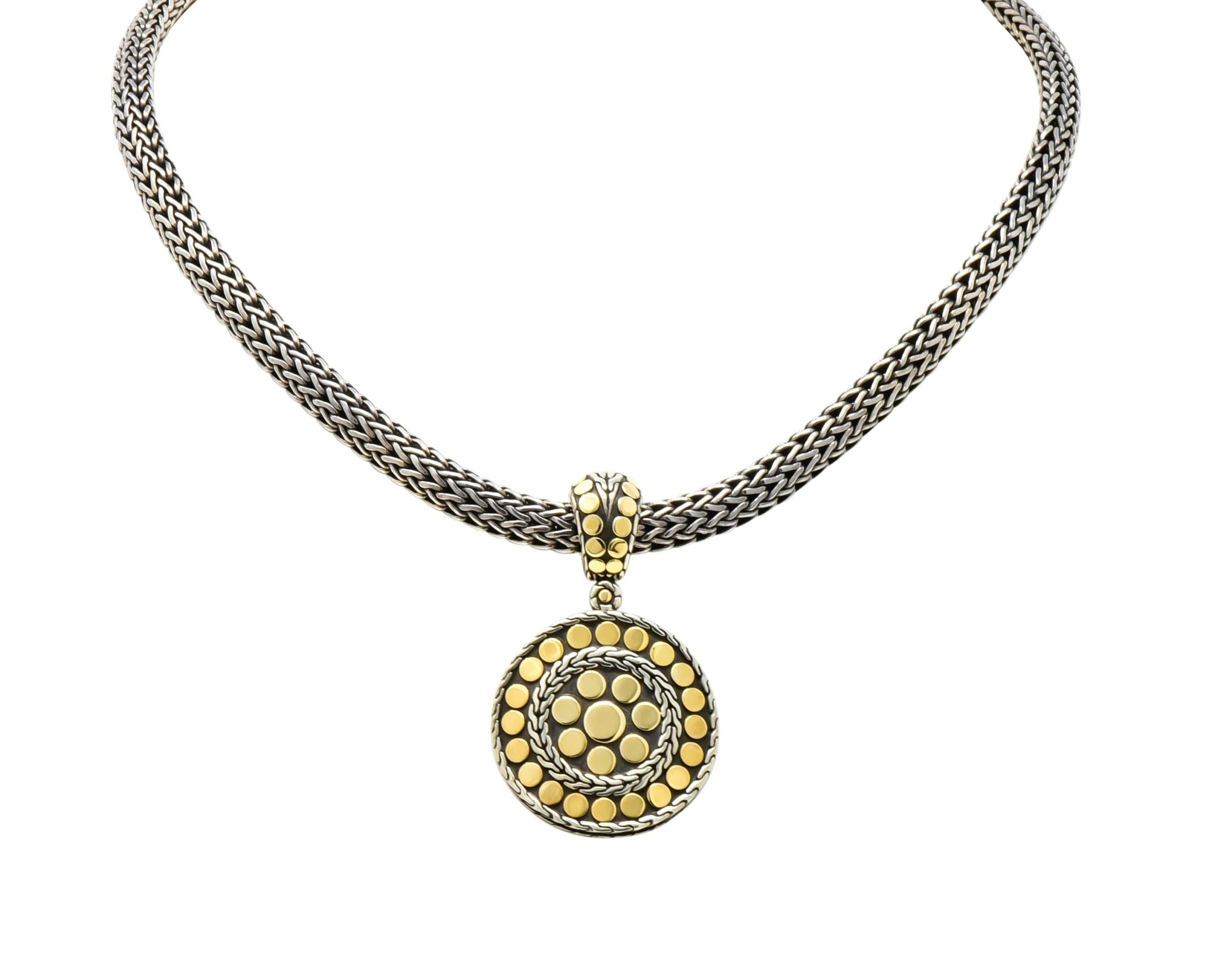 John Hardy 18 Karat Gold Sterling Silver Dot Enhancer Pendant Necklace - Wilson's Estate Jewelry