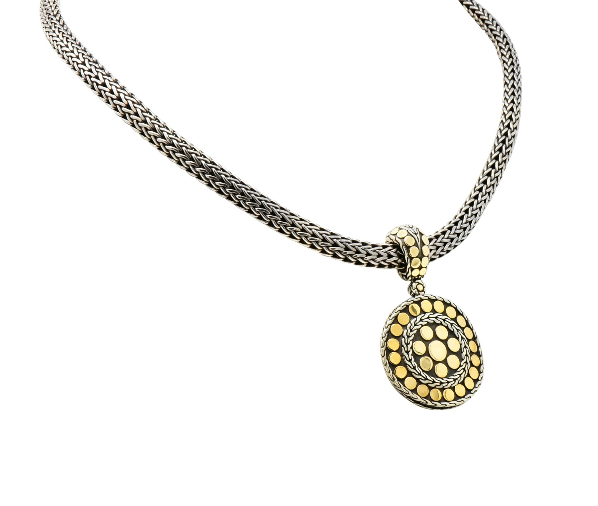 John Hardy 18 Karat Gold Sterling Silver Dot Enhancer Pendant Necklace - Wilson's Estate Jewelry