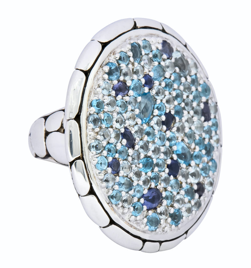 John Hardy Aquamarine Iolite Blue Topaz Sterling Silver Kali Lava fire Ring - Wilson's Estate Jewelry