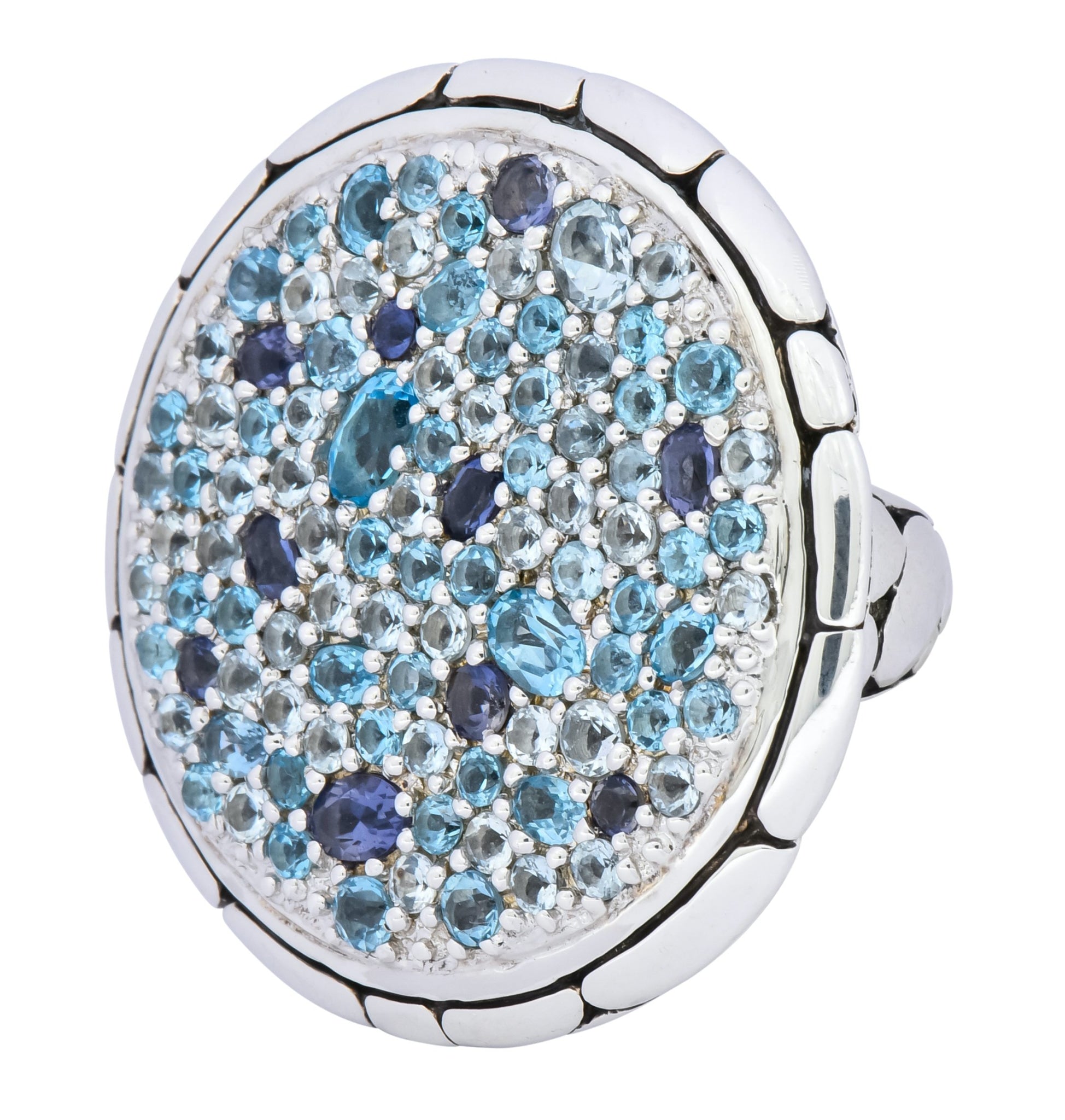 John Hardy Aquamarine Iolite Blue Topaz Sterling Silver Kali Lava fire Ring - Wilson's Estate Jewelry