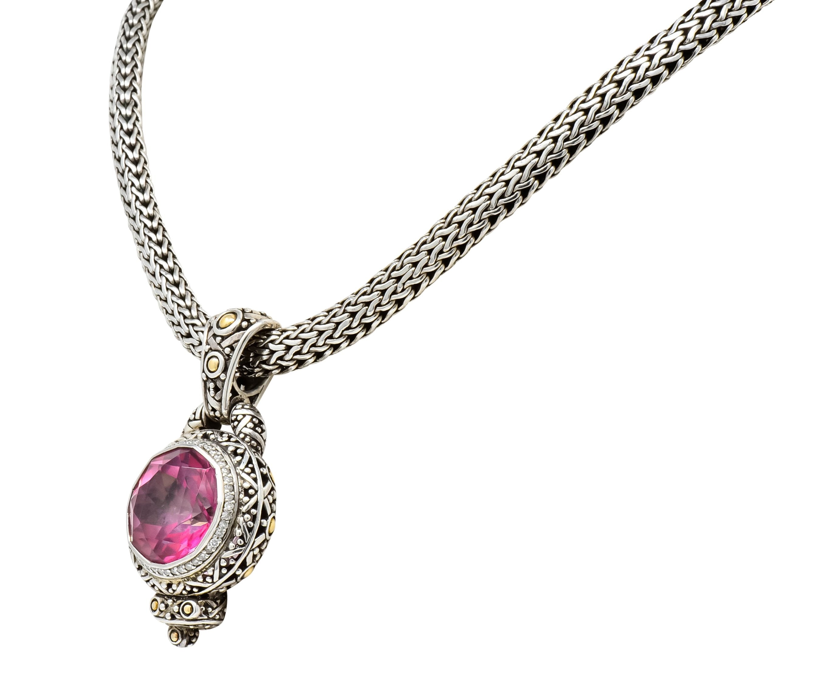 John Hardy Pink Topaz Sterling Silver 18 Karat Gold Batu Sari Naga Pendant Necklace - Wilson's Estate Jewelry