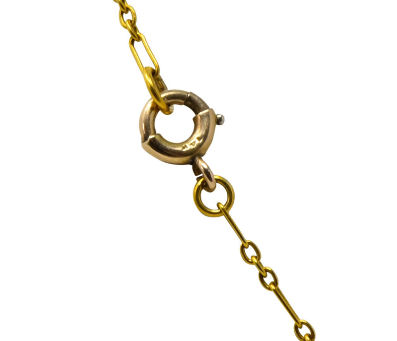 Krementz Art Nouveau 1.34 CTW Sapphire Pearl 14 Karat Gold Necklace - Wilson's Estate Jewelry