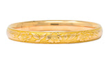 Krementz Diamond Sapphire 14 Karat Gold Engraved Floral Bangle Bracelet - Wilson's Estate Jewelry