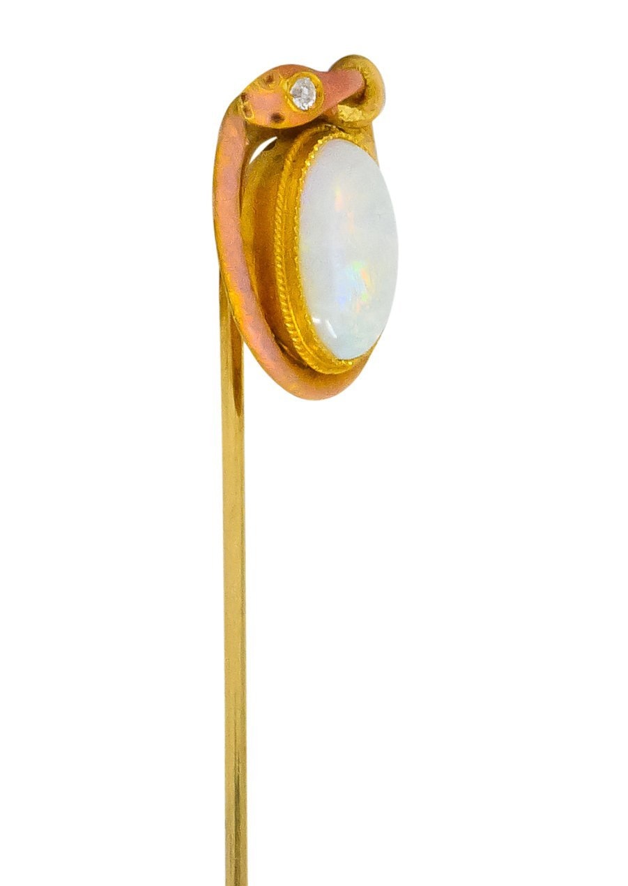 Krementz Late Victorian Diamond Opal Enamel 14 Karat Gold Stickpin - Wilson's Estate Jewelry