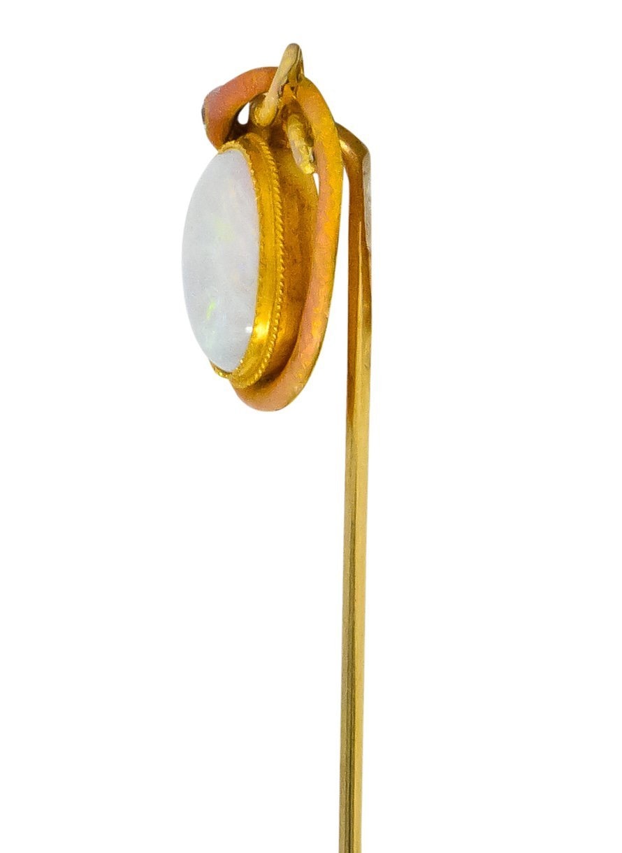 Krementz Late Victorian Diamond Opal Enamel 14 Karat Gold Stickpin - Wilson's Estate Jewelry