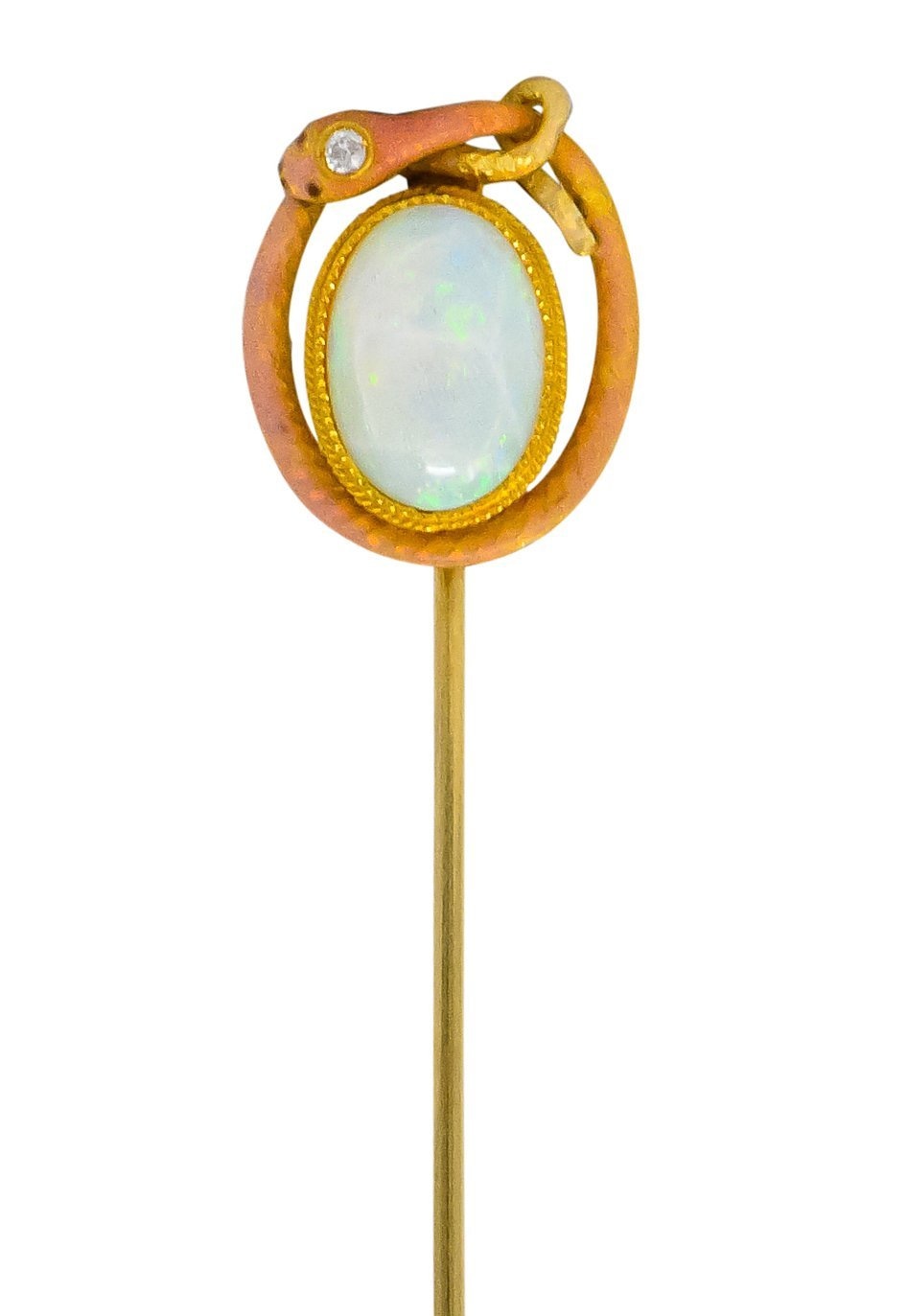 Krementz Late Victorian Diamond Opal Enamel 14 Karat Gold Stickpin - Wilson's Estate Jewelry