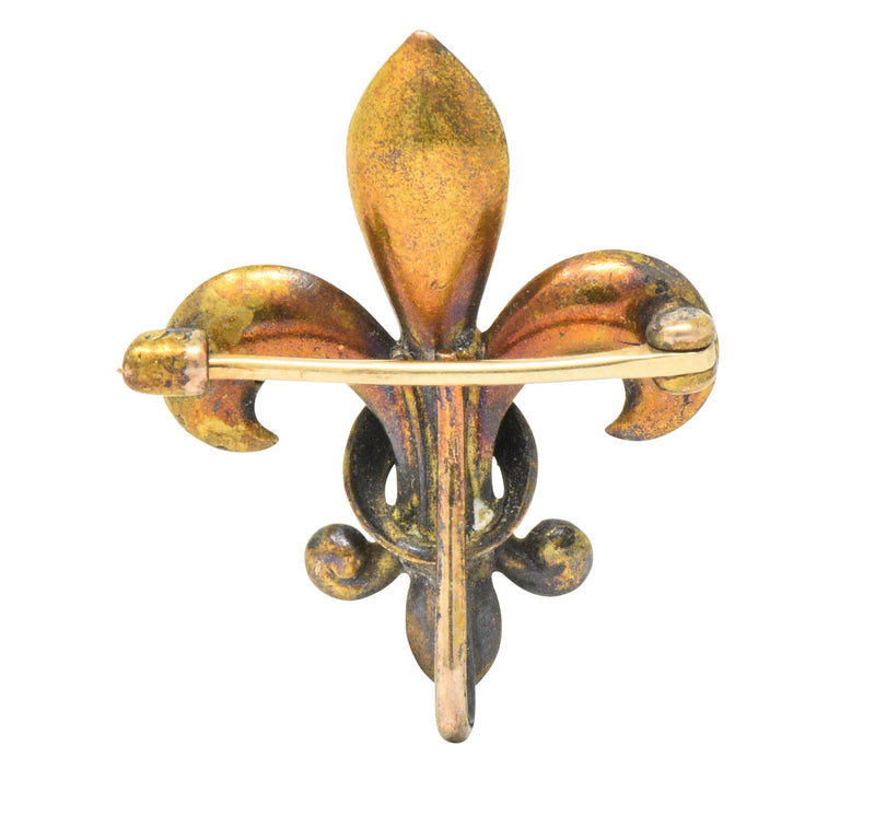 Krementz Victorian Diamond 14 Karat Gold Fleur-De-Lis Pin Brooch Wilson's Estate Jewelry