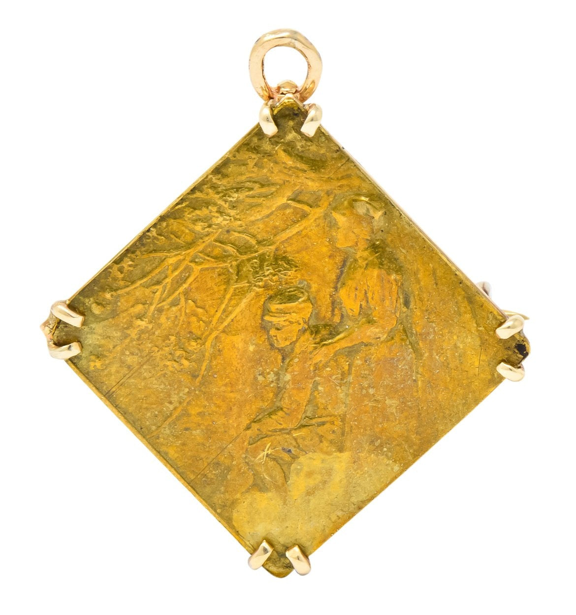 Lalique Art Nouveau 14 Karat Gold Bronze Forest Soldier Repousse Pendant Brooch - Wilson's Estate Jewelry
