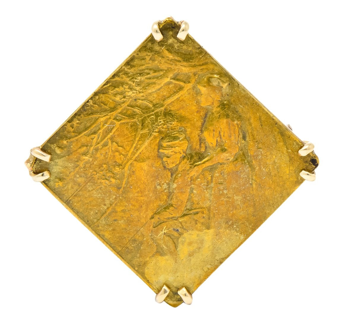 Lalique Art Nouveau 14 Karat Gold Bronze Forest Soldier Repousse Pendant Brooch - Wilson's Estate Jewelry