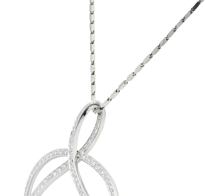 Large Piaget 3.15 CTW Diamond 18 Karat White Gold Leaf Pendant With Chain Wilson's Estate Jewelry