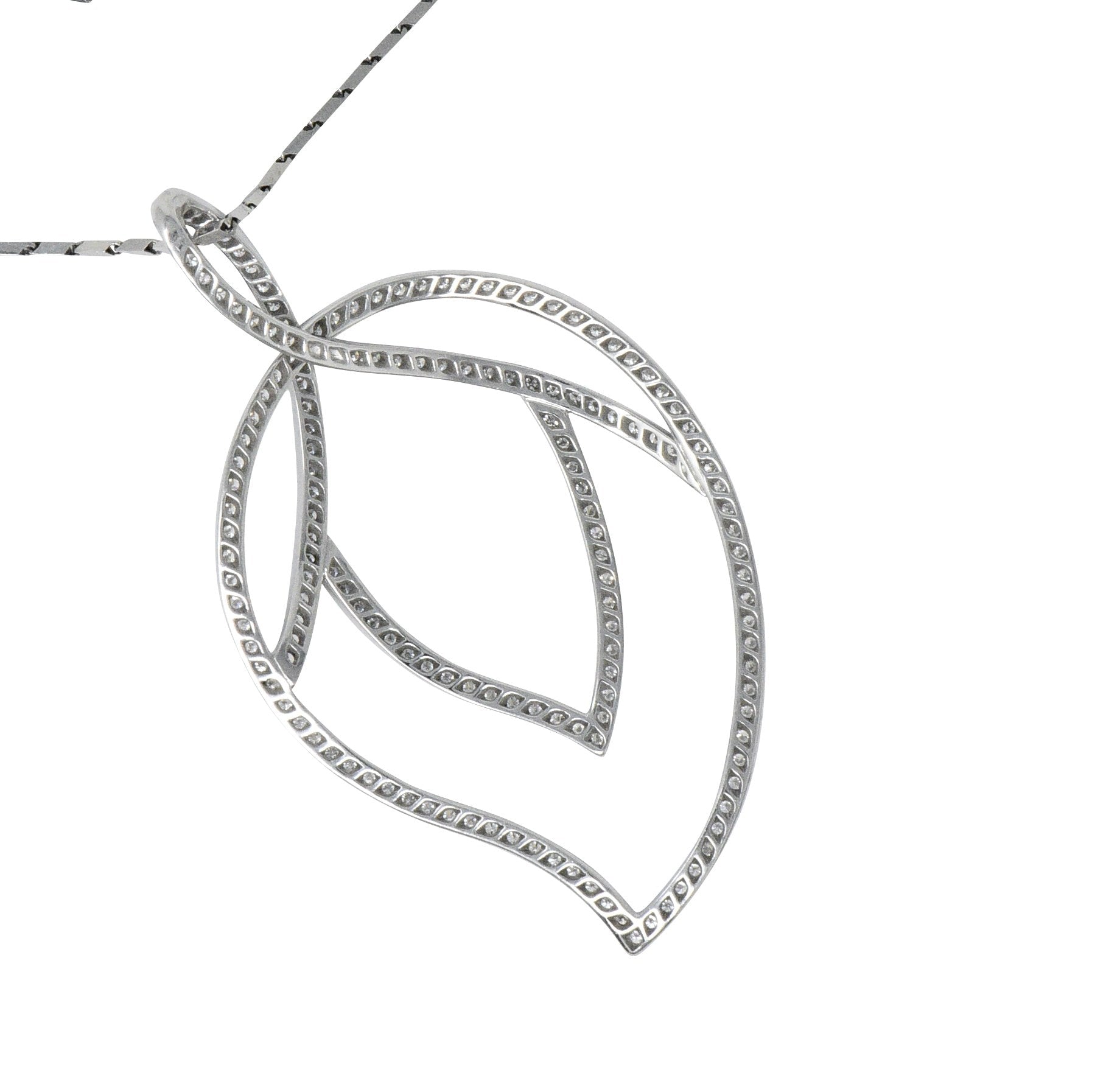 Large Piaget 3.15 CTW Diamond 18 Karat White Gold Leaf Pendant With Chain Wilson's Estate Jewelry