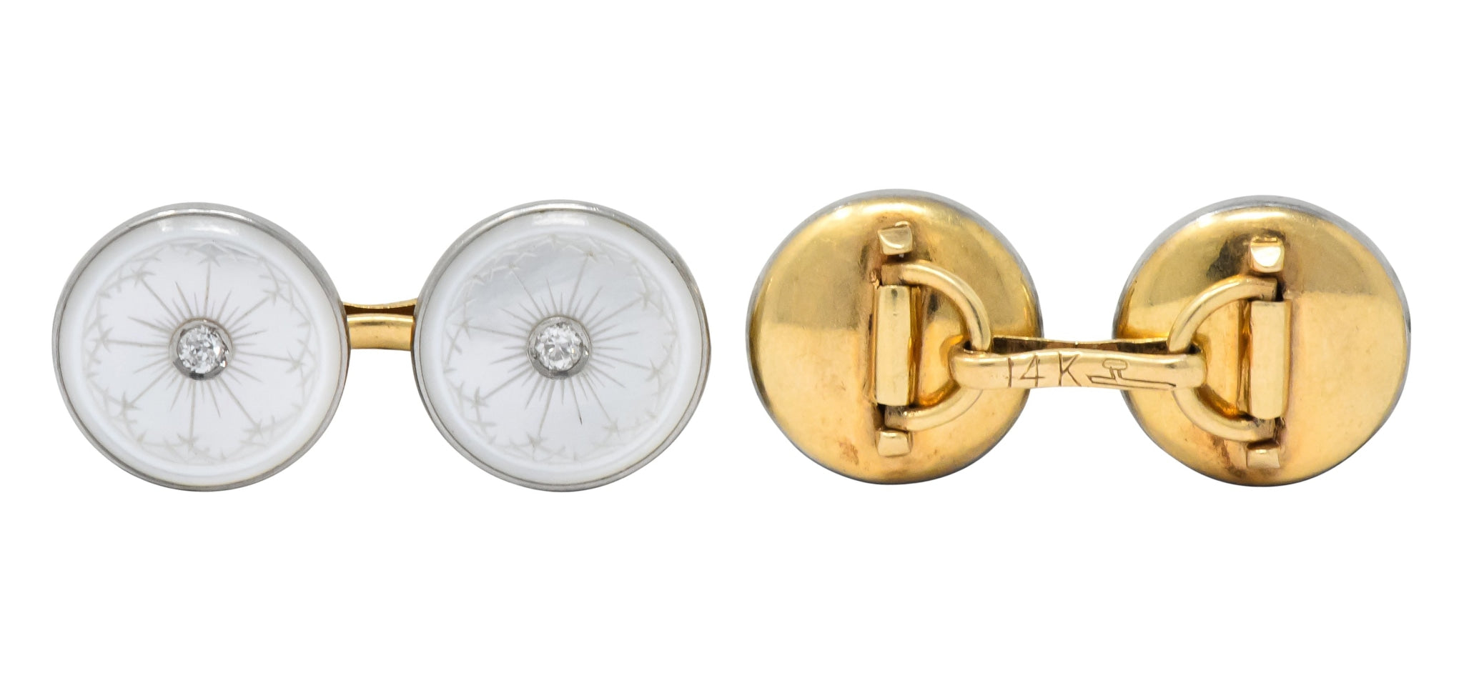 Larter & Sons Art Deco Mother of Pearl Diamond 14 Karat Gold Men's Cufflinks - Wilson's Estate Jewelry