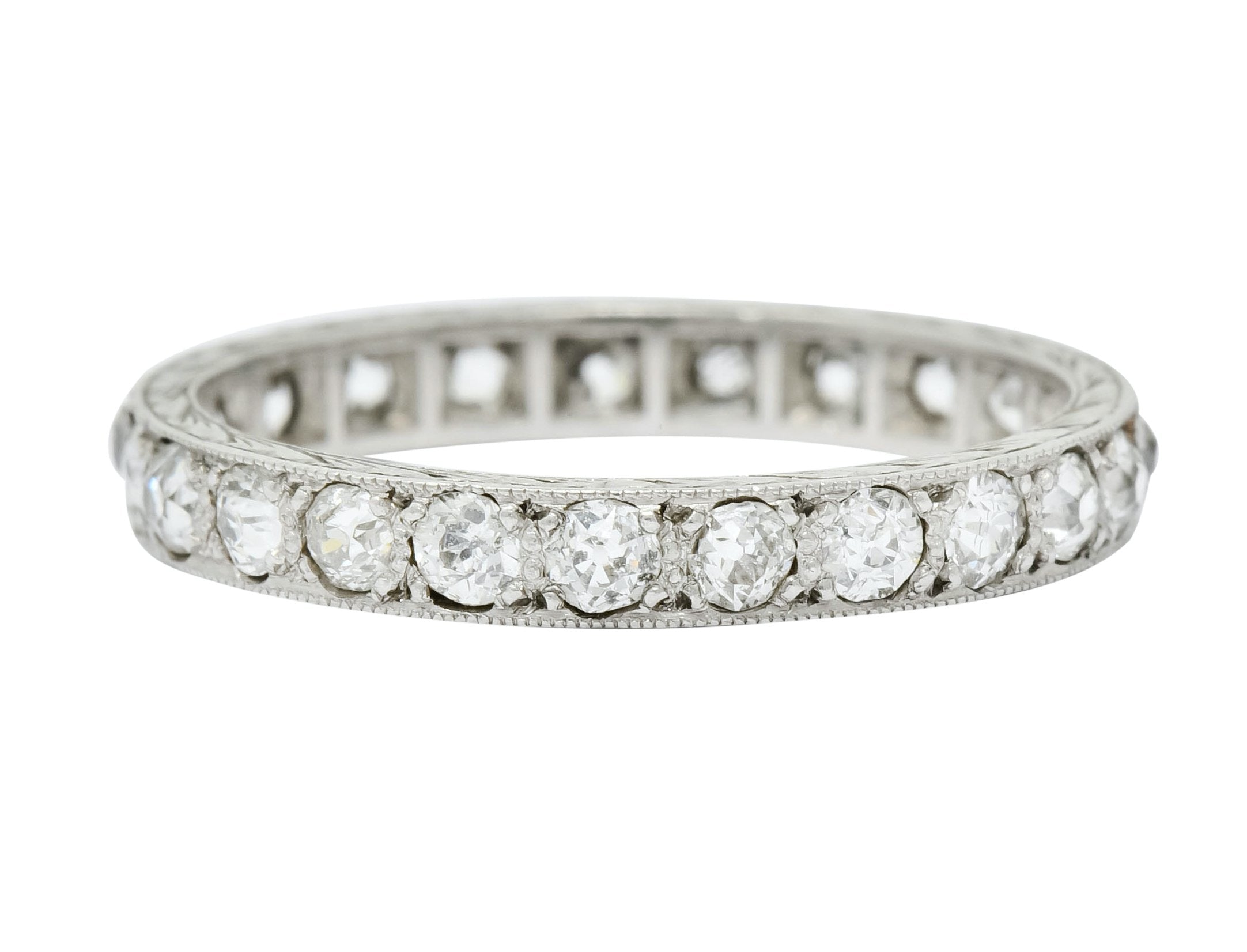 Late Edwardian 1.30 CTW Diamond Platinum Foliate Eternity Band Ring - Wilson's Estate Jewelry