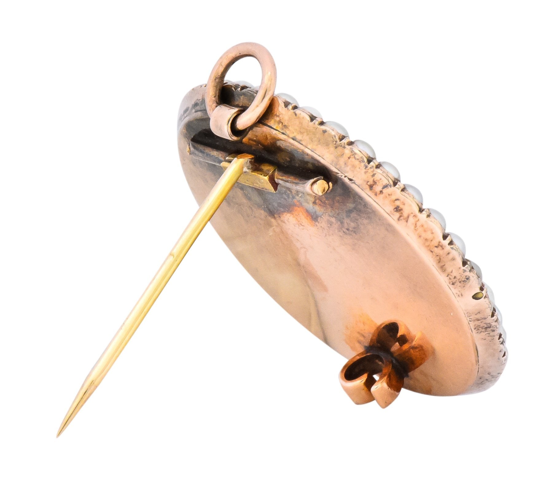 Late Georgian Seed Pearl Enamel 12 Karat Gold Lover’s Eye Pendant Brooch - Wilson's Estate Jewelry