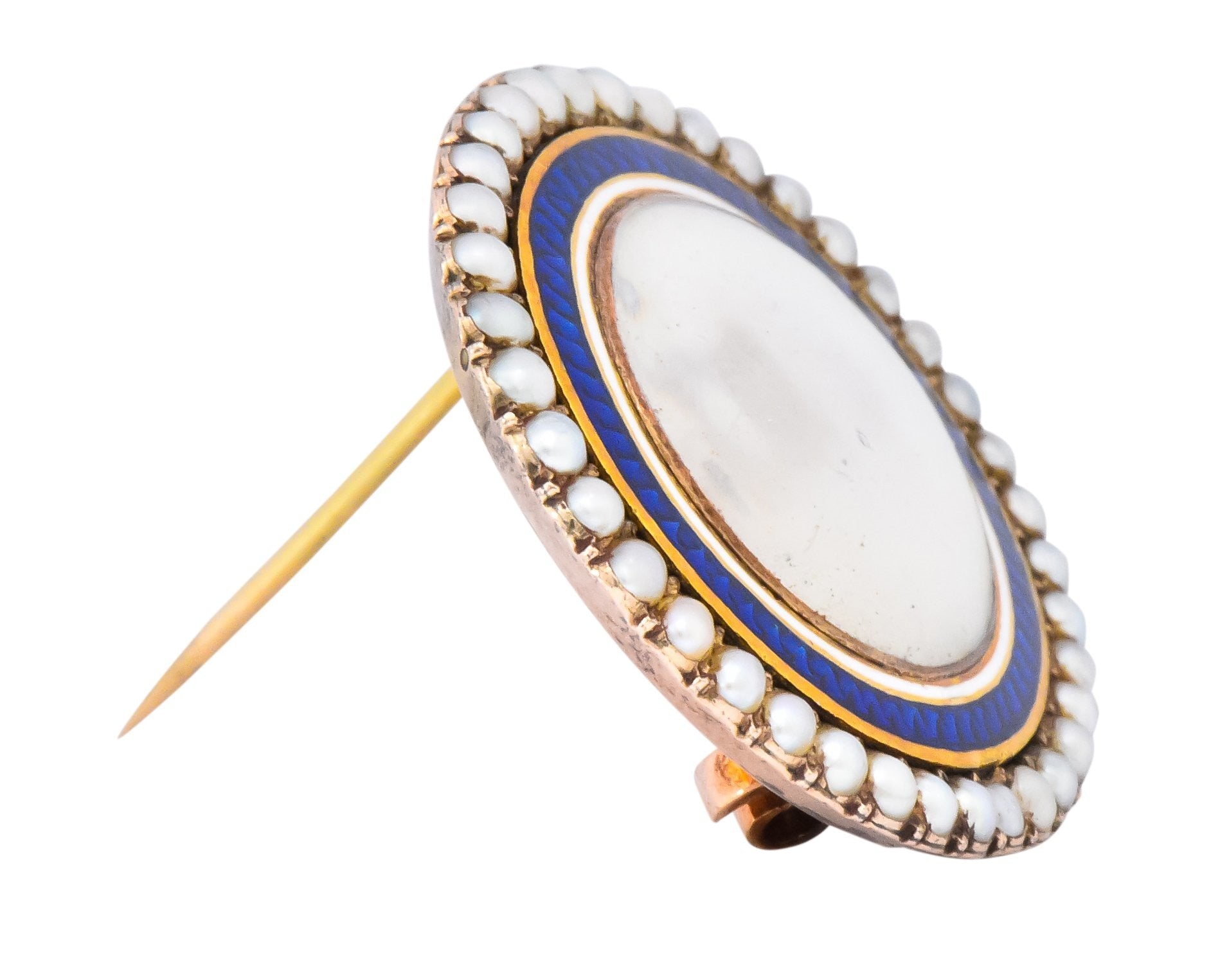 Late Georgian Seed Pearl Enamel 12 Karat Gold Lover’s Eye Pendant Brooch - Wilson's Estate Jewelry