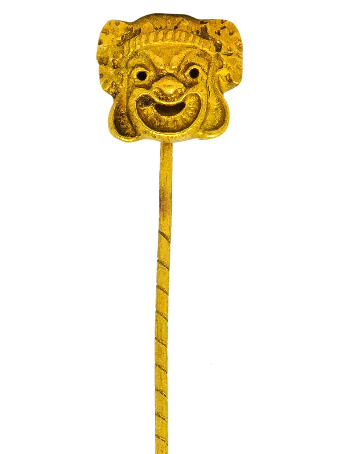 Late Victorian 18 Karat Gold Comedy Mask Stickpin - Wilson's Estate Jewelry