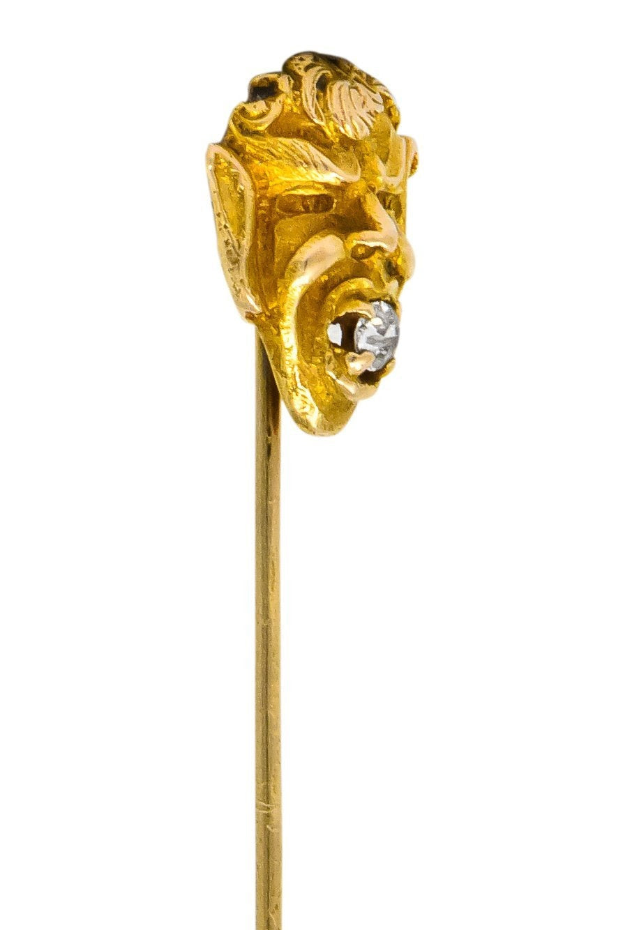 Late Victorian Diamond 10 Karat Gold Greek God Pan Stickpin - Wilson's Estate Jewelry