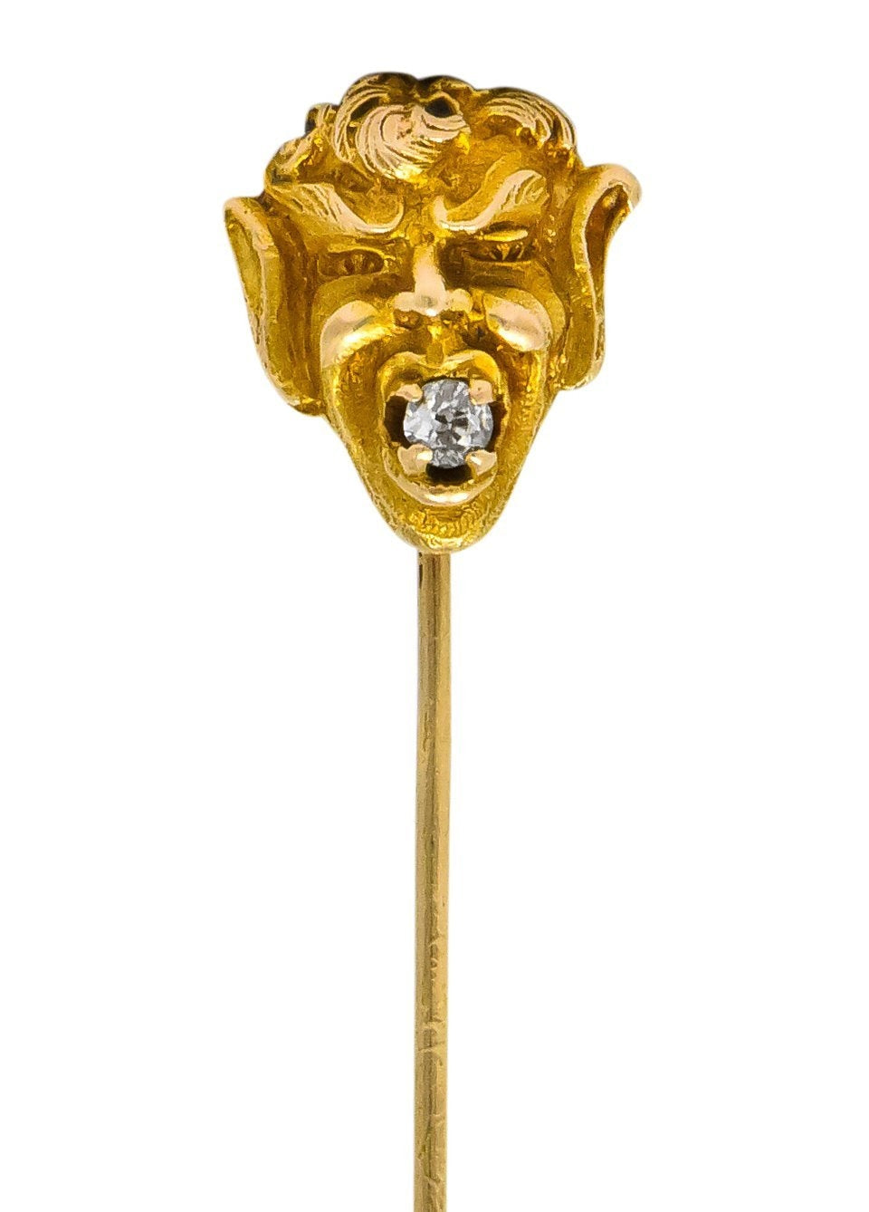 Late Victorian Diamond 10 Karat Gold Greek God Pan Stickpin - Wilson's Estate Jewelry