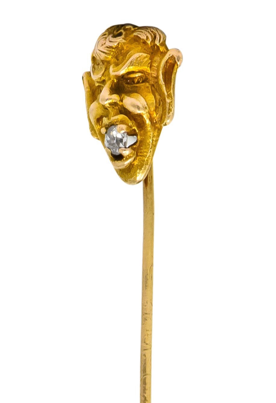 Late Victorian Diamond 10 Karat Gold Greek God Pan Stickpin - Wilson's Estate Jewelry