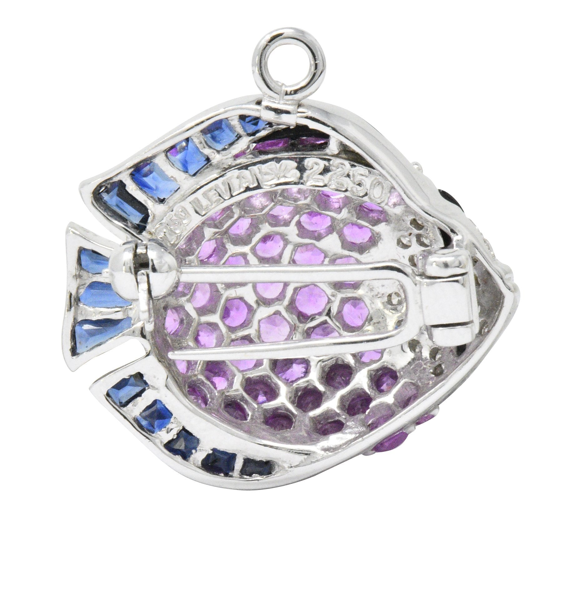 Levian 4.50 CTW Diamond Multi-Gem 18 Karat White Gold Fish Pendant/Brooch Wilson's Estate Jewelry