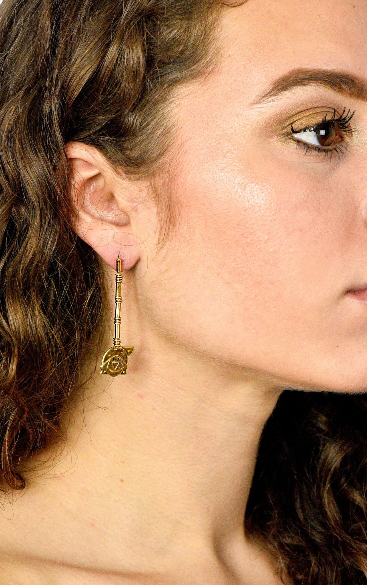 Manfredi Vintage Italian Enamel 18 Karat Gold Dog Long Drop Earrings - Wilson's Estate Jewelry