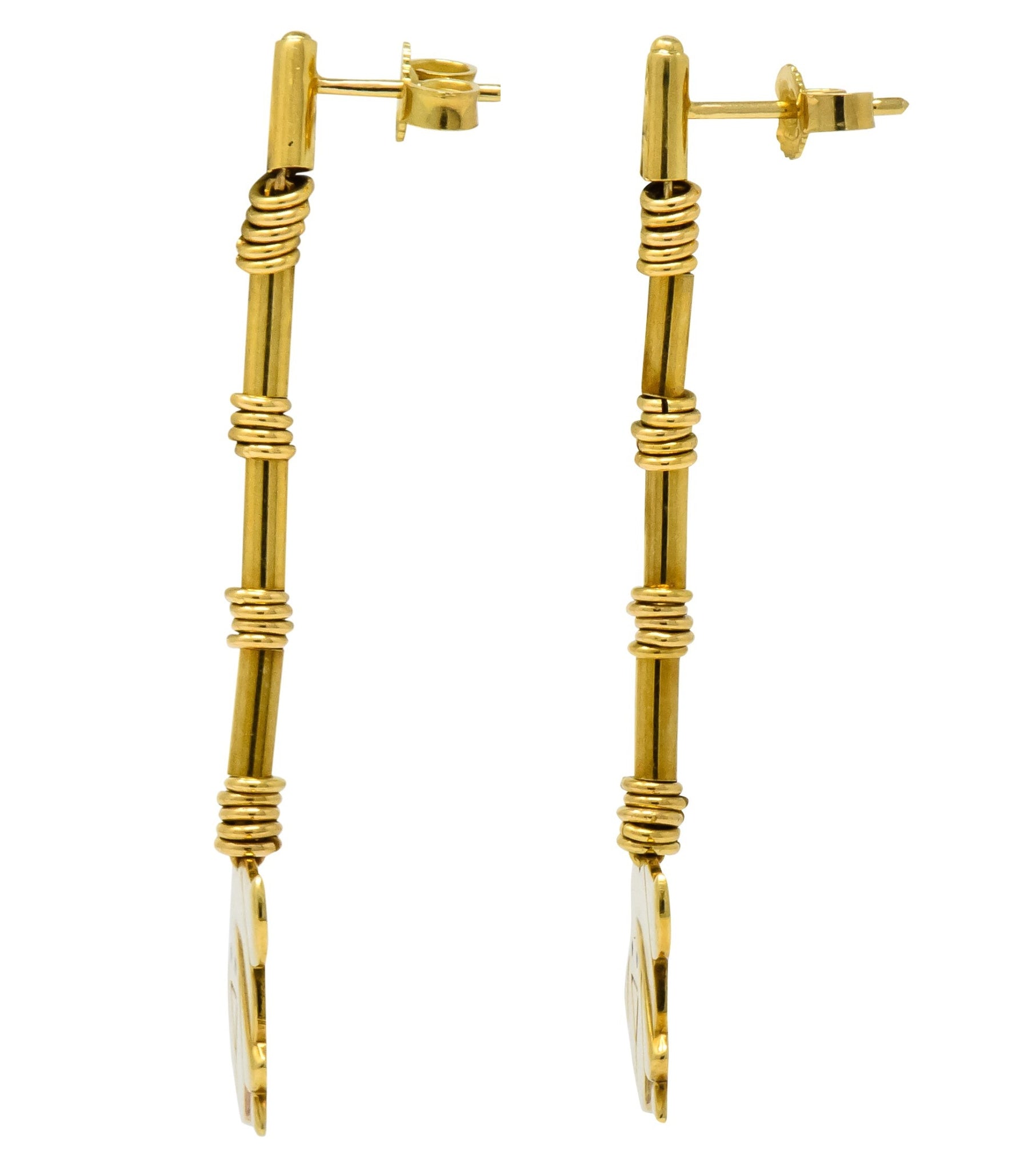 Manfredi Vintage Italian Enamel 18 Karat Gold Dog Long Drop Earrings - Wilson's Estate Jewelry