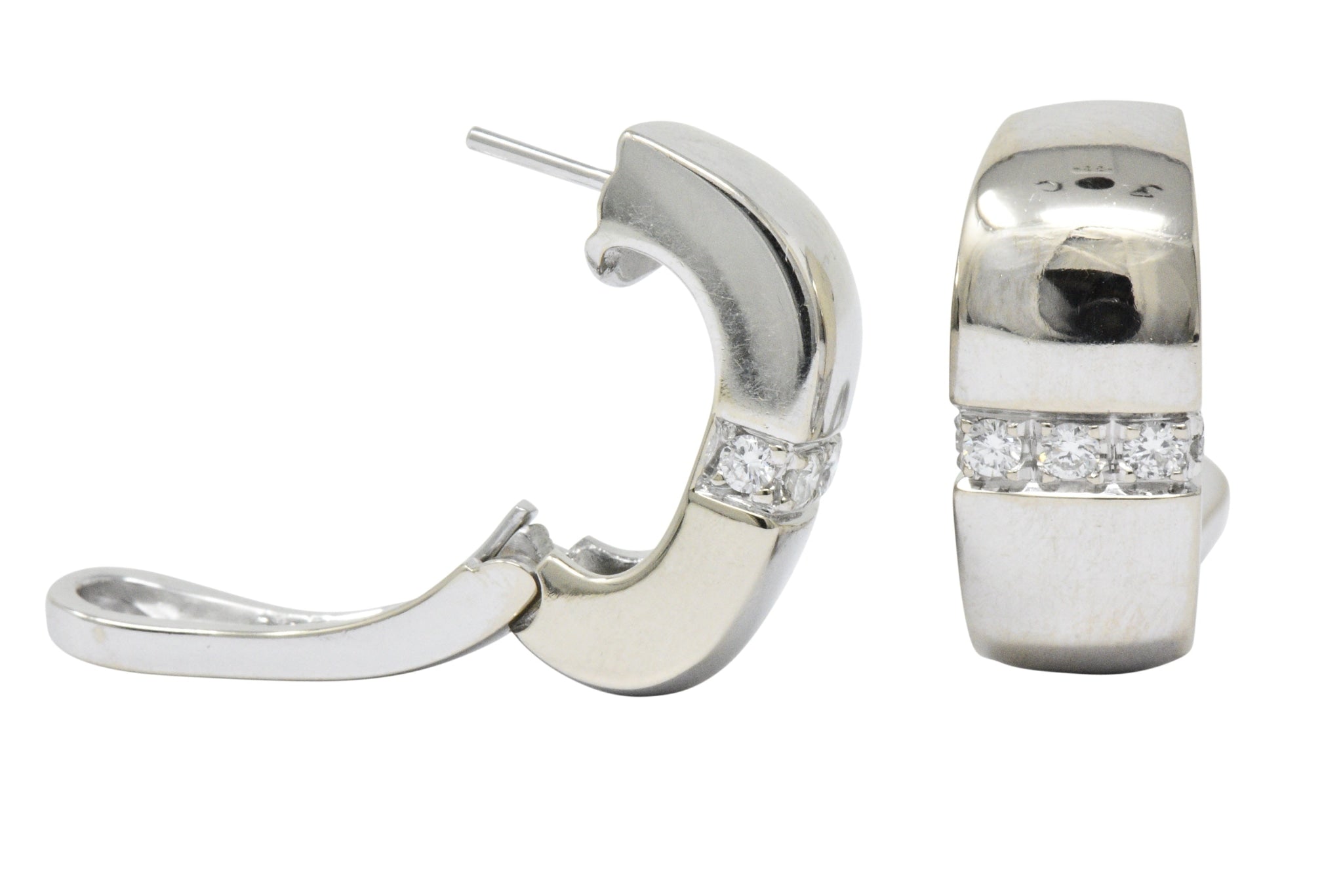 Mauboussin Paris 0.40 CTW Diamond 18 Karat White Gold Huggie Hoop Earrings Wilson's Estate Jewelry