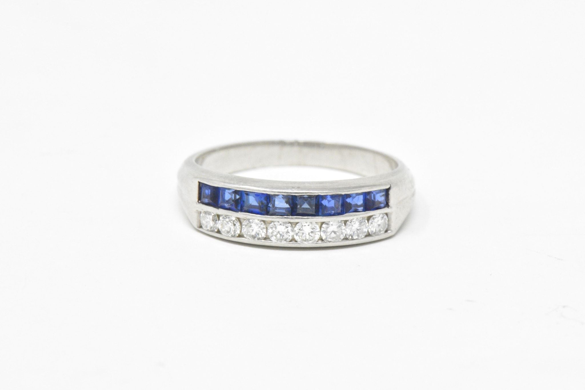 McTeigue & Co. Platinum Diamond & Blue Sapphire Ring Vintage Wedding Band Wilson's Estate Jewelry