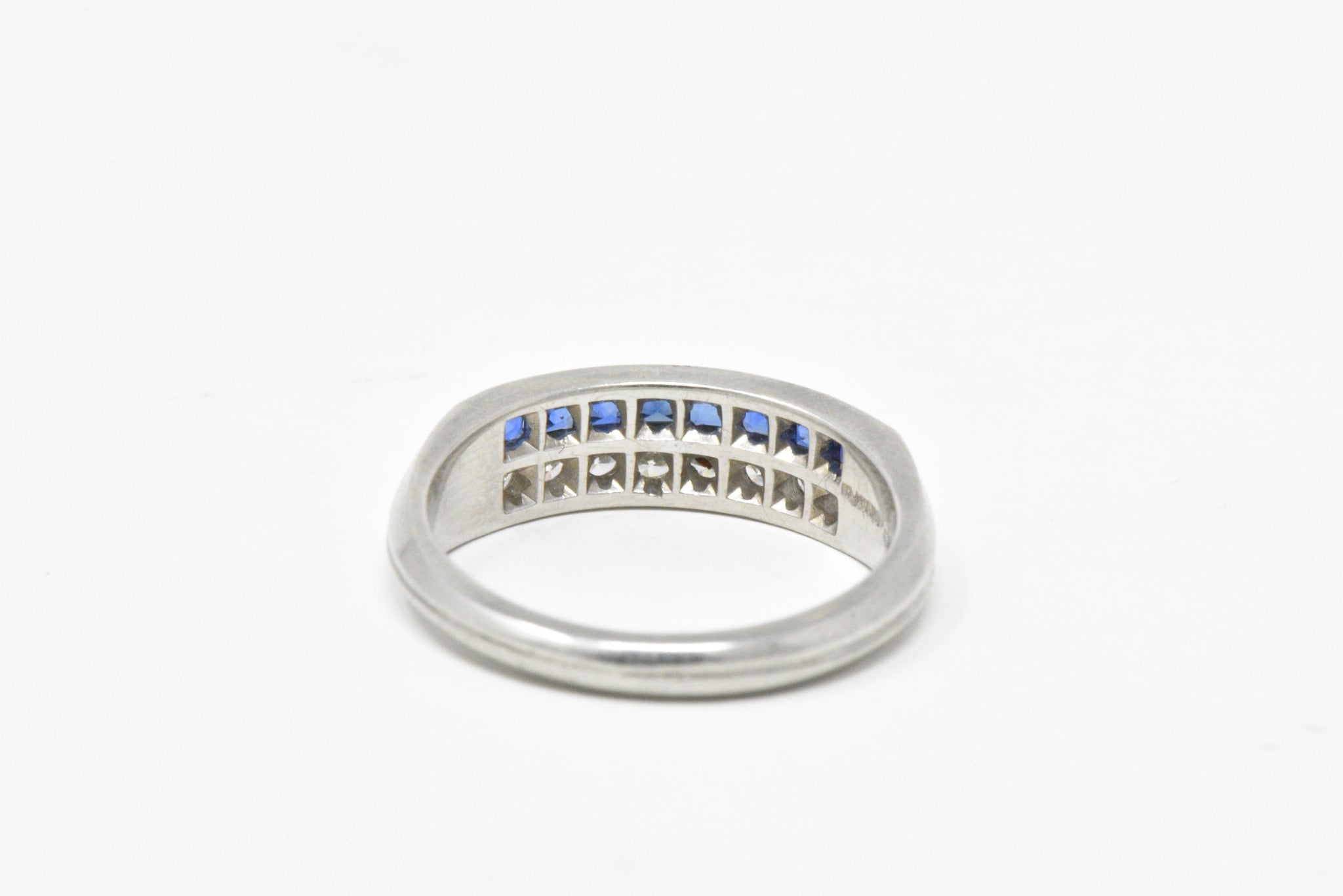 McTeigue & Co. Platinum Diamond & Blue Sapphire Ring Vintage Wedding Band Wilson's Estate Jewelry