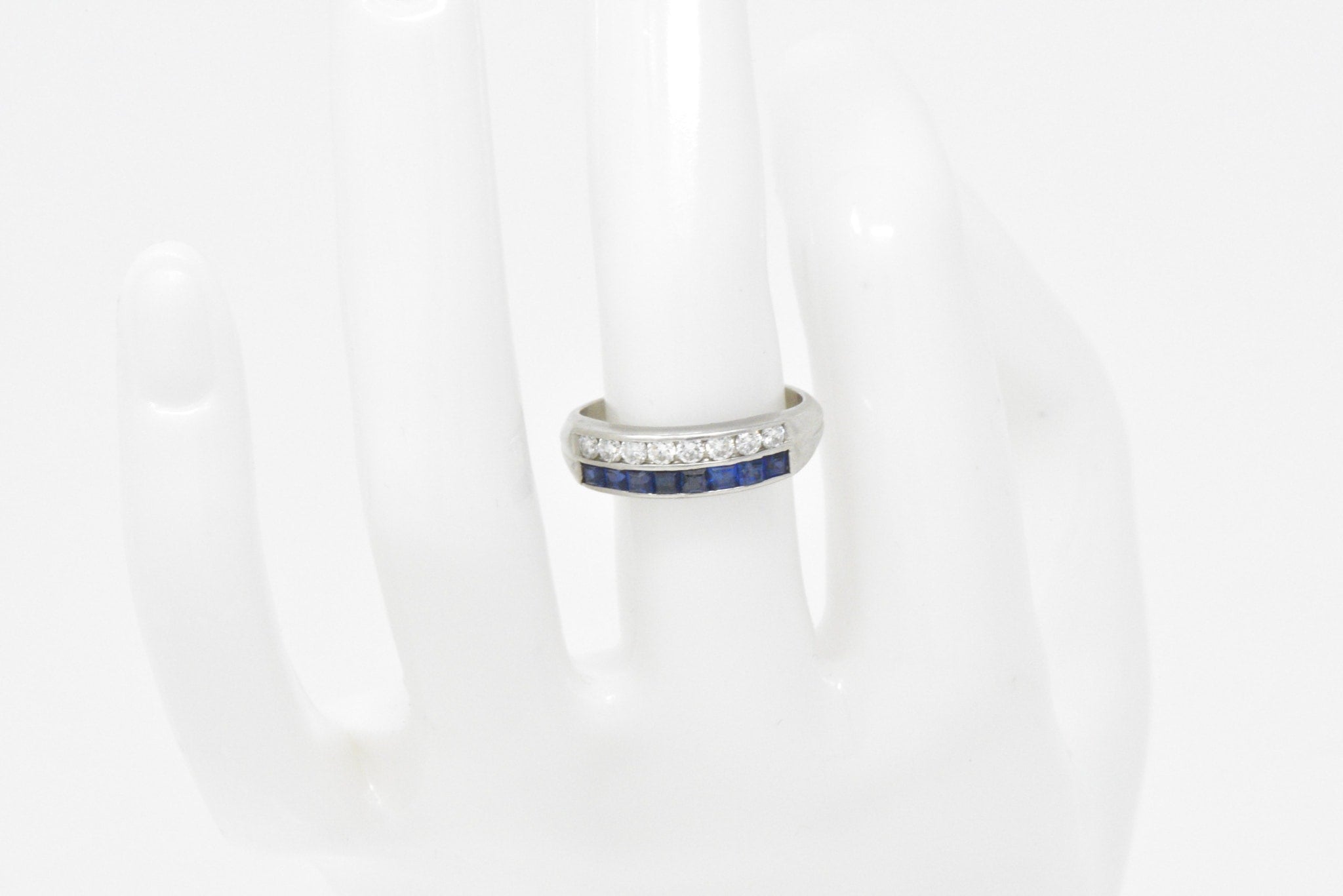 McTeigue & Co. Platinum Diamond & Blue Sapphire Ring Vintage Wedding Band Wilson's Estate Jewelry